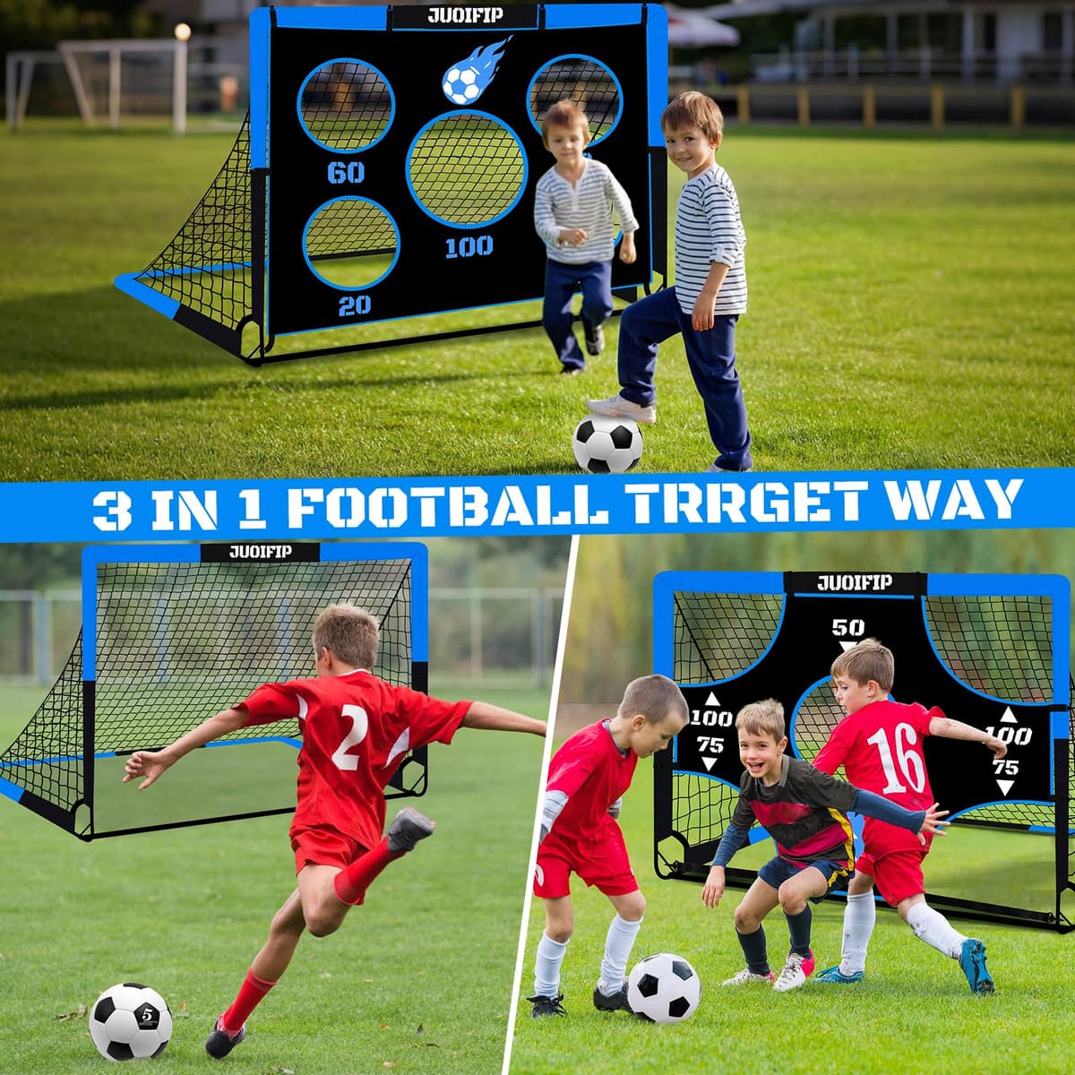 NZQXJXZ Portería de fútbol 3 en 1 para niños, red de fútbol de 150 x 120 cm, postes de portería para jardín con 2 telas intercambiables y una pelota, bolsa de transporte, fácil de montar y plegable — view 3