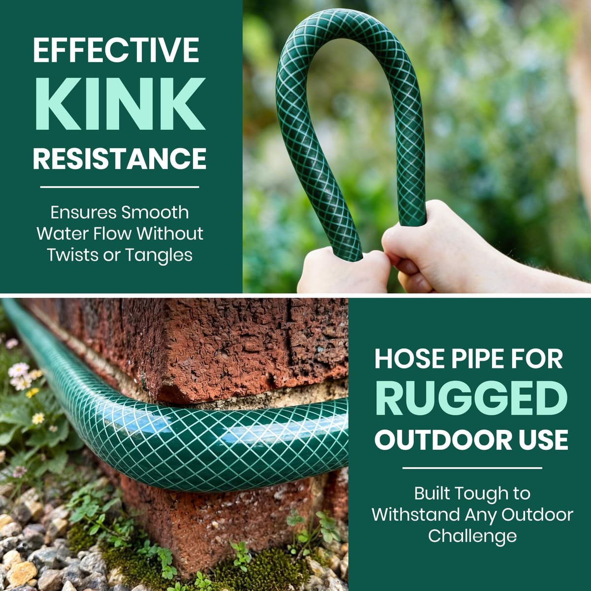 Reinforced Garden Hose Pipe - Weatherproof Kink Resistant Garden Hosepipe for Watering, Gardening and Cleaning Tasks - Strong Universal Water Hose Pipe - Durable Flexible Hosepipe (50m) — view 4