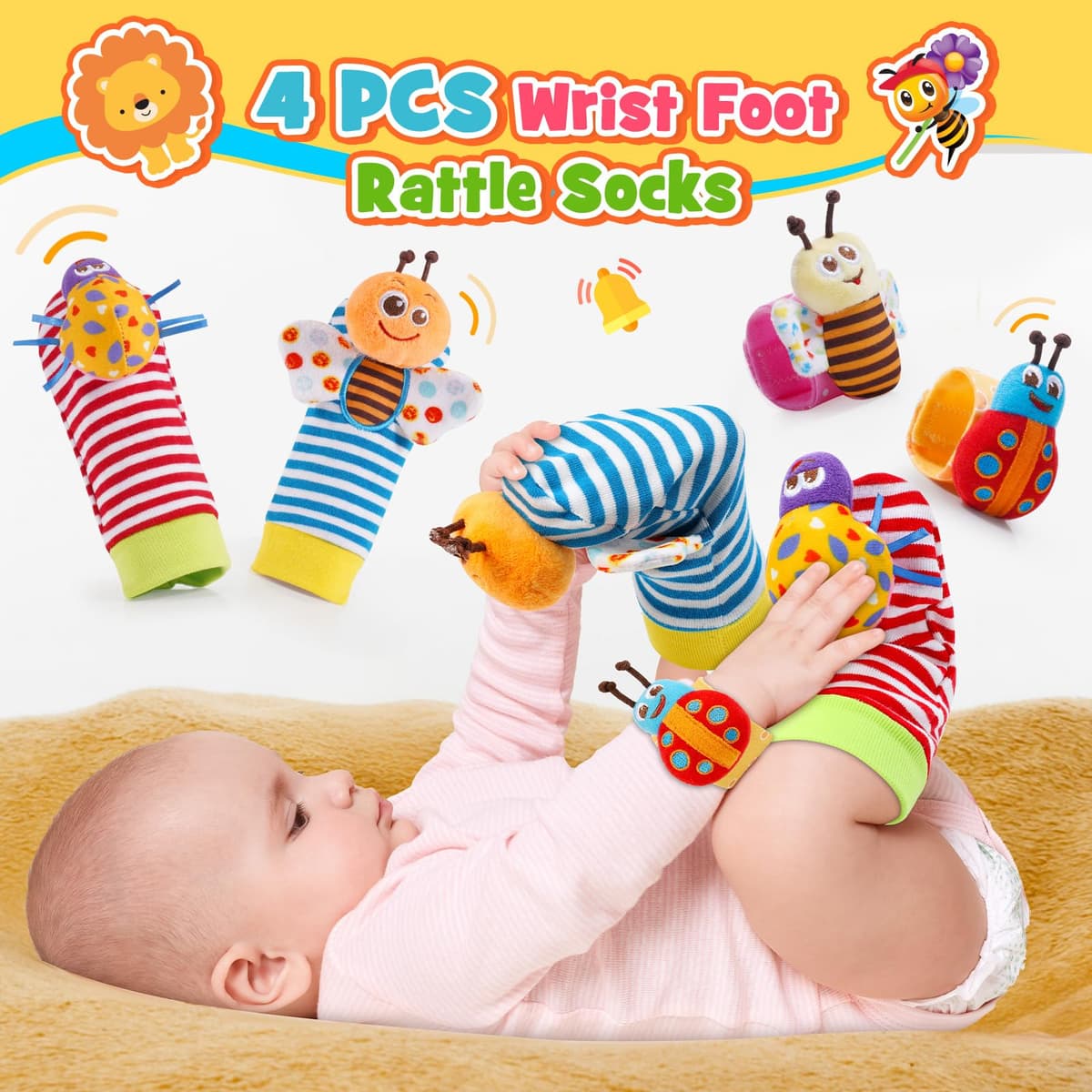 Juguetes Bebes 0-12 Meses, Sonajeros Bebes 0-12 Meses Juguetes Sonajero Calcetines y Muñequeras para Bebé 0-12 Meses Regalo Bebe Recien Nacido 0-12 Meses Niños Montessori Bebe 0-6-12 meses — view 3