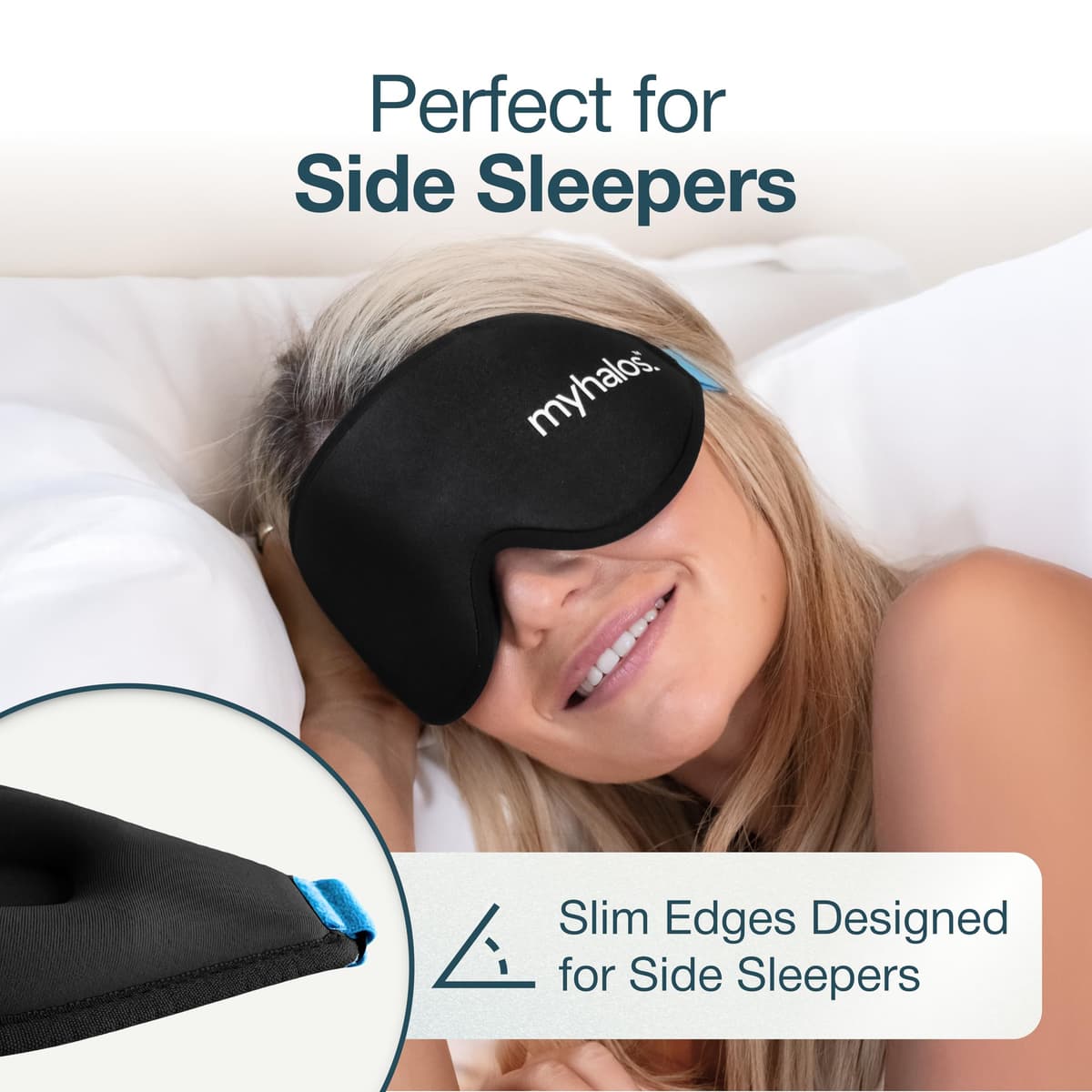 MyHalos® 100% Blackout Sleep Masks for Women & Men - Zero Eye Pressure Eye Mask for Sleeping -Our Halo Sleep Mask Includes a Storage Pouch- Black Eye Mask for Travel or Blindfold — view 2