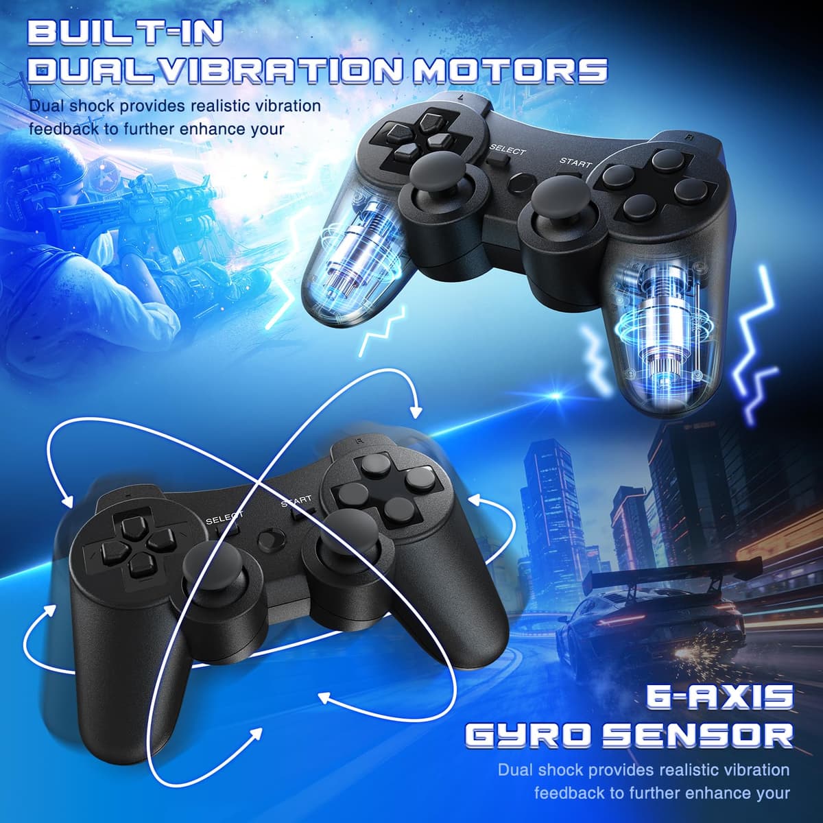 Sefitopher Wireless Controller for PS3, Bluetooth Gamepad with DualShock & Charging Cable, Compatible with PlayStation 3 (Black) — view 5
