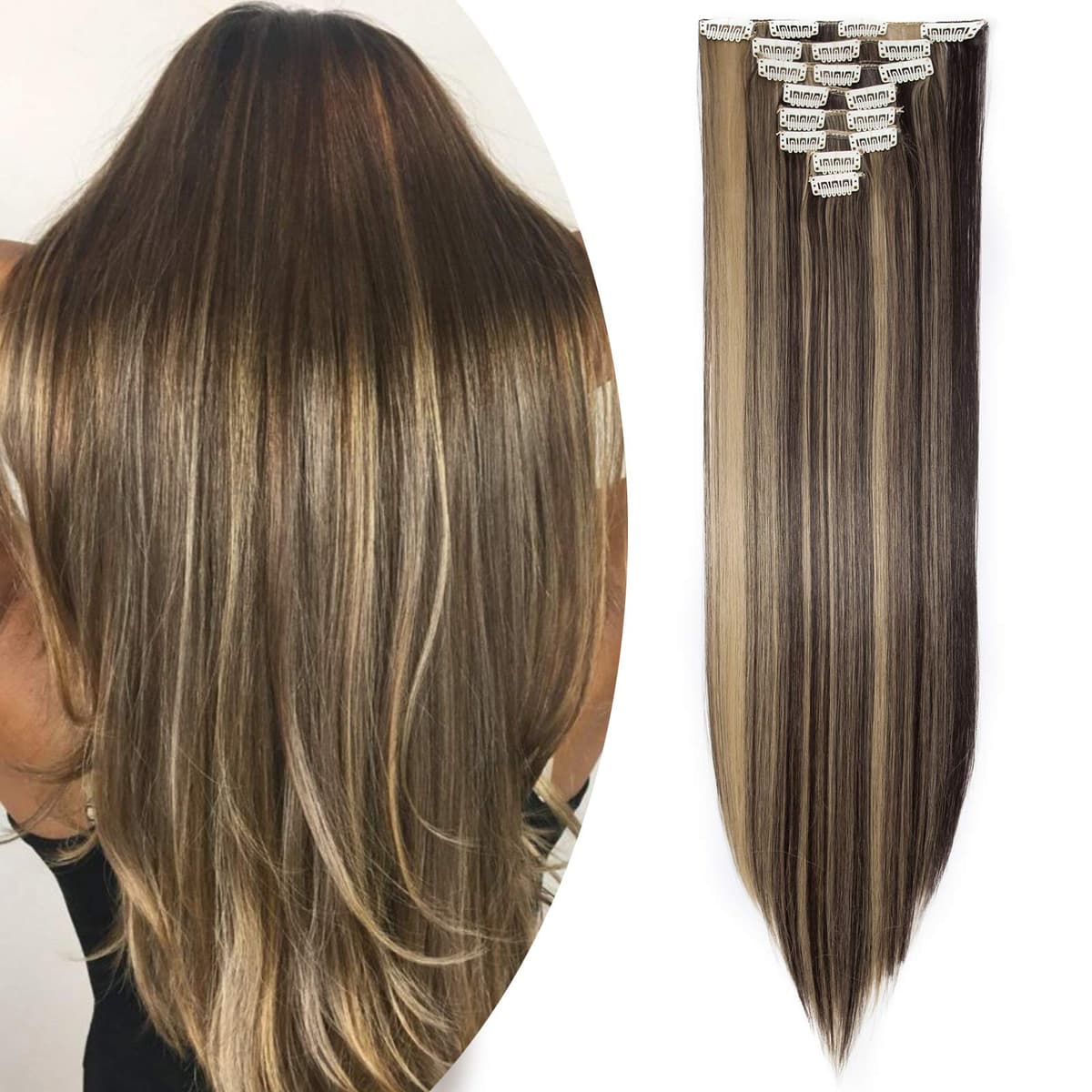 24"(60cm) SEGO Extensiones de Cabello Clip de Pelo Sintético Se Ve Natural 8 PCS [Sandy Rubio mezcla Blanqueador Rubio] Rizado Ondulado Largo Postizos Pelucas (140g) — view 31
