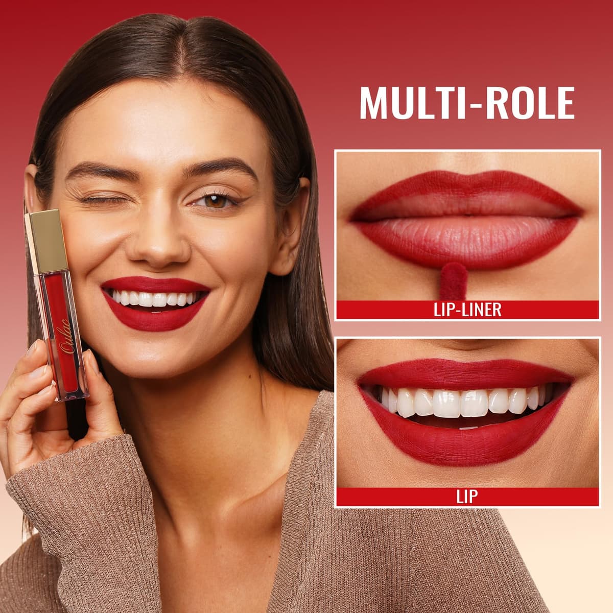 Oulac Red Lipstick for Women, Matte Liquid Lipstick Long Lasting Red High Impact Creamy Matte Lip Gloss, Rich Colour Formula with Vitamin E & Rose Oil, Waterproof, Vegan M01 — view 3