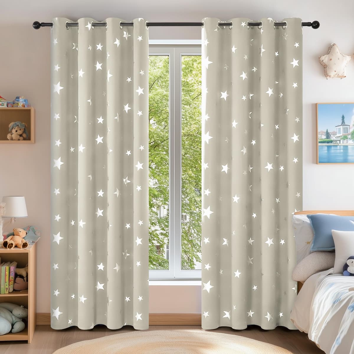 Deconovo Navy Blue Curtains for Living Room Super Soft Thermal Insulated Star Foil Printed Eyelet Blackout Curtains 46 x 54 Inch 2 Panels — view 22