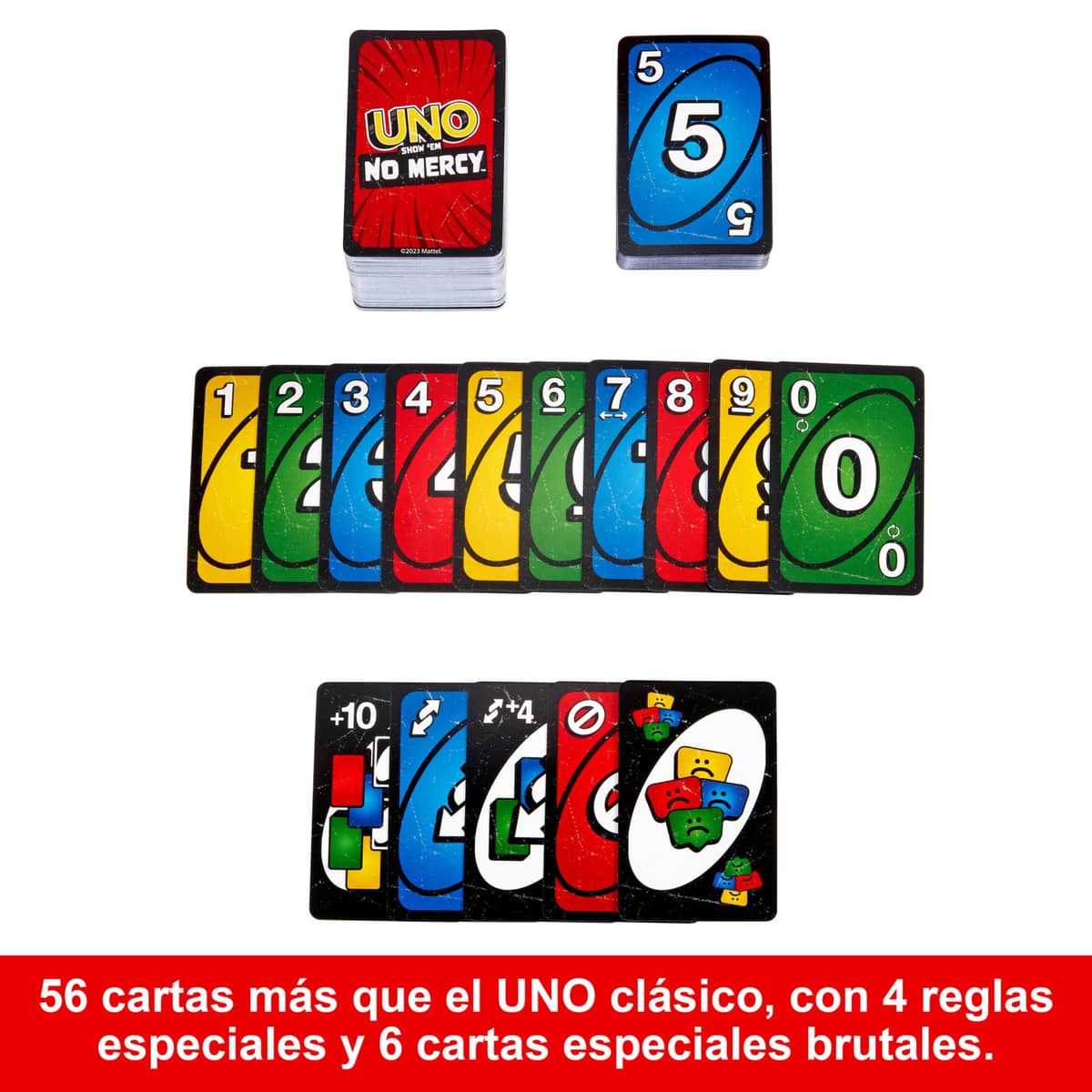 Mattel Games UNO No Mercy, Juego de Cartas con Cartas adicionales, Reglas Especiales y penalizaciones más despiadadas, Juego de Mesa Familiar, para niños y niñas +7 años, HXT57, Caja de Metal — view 3