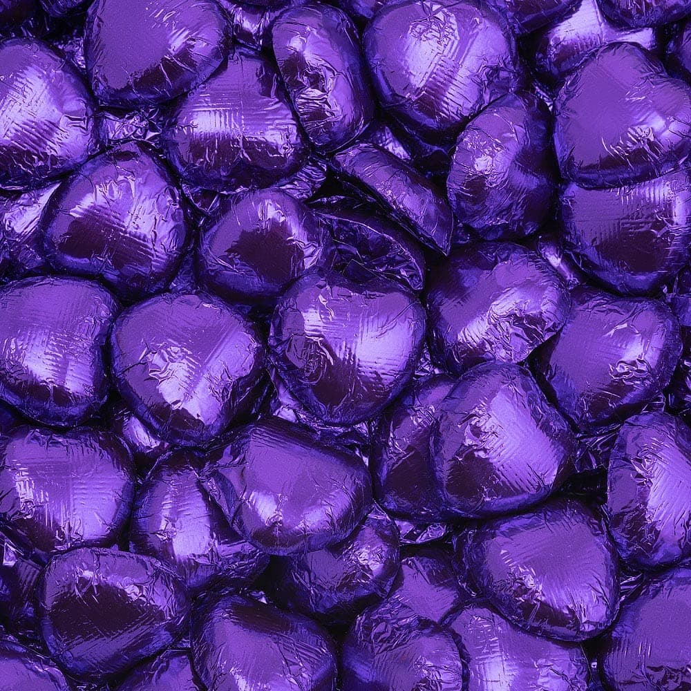 Italian Options Milk Chocolate Foiled Hearts, 30 Chocolates, Purple Foil