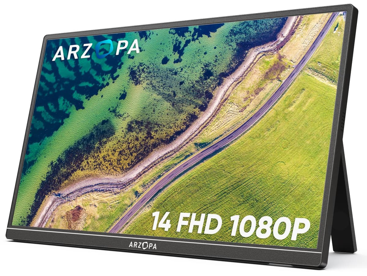 ARZOPA Portable Monitor 14.0" 1920×1080 FHD IPS Portable Monitor for Laptop with Single-rod, Support HDMI/Type-C/USB-C, Eye Protection Gaming Screen for Laptop/PC/Mac/PS3/4/5/Xbox - A1S