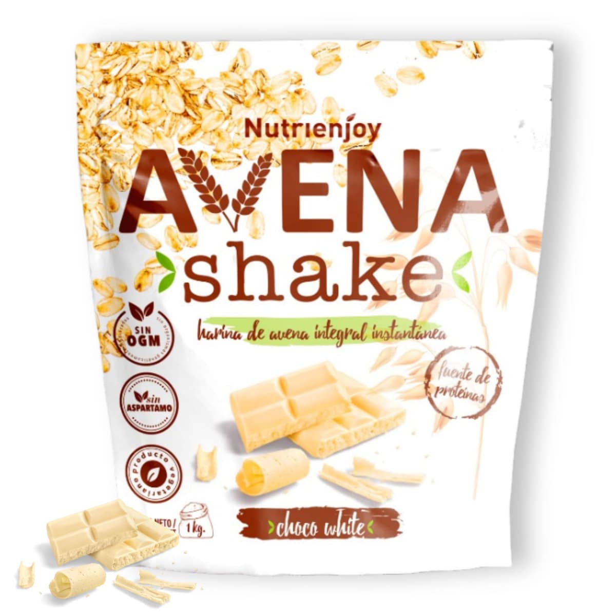 NutriEnjoy - Avena Shake 1Kg | Copos de Avena Integral Molidos | Harina de Avena Sabores | Avena en Polvo | Harina de Avena Integral | Avena Instantánea Sabores Deliciosos (Chocolate Blanco)