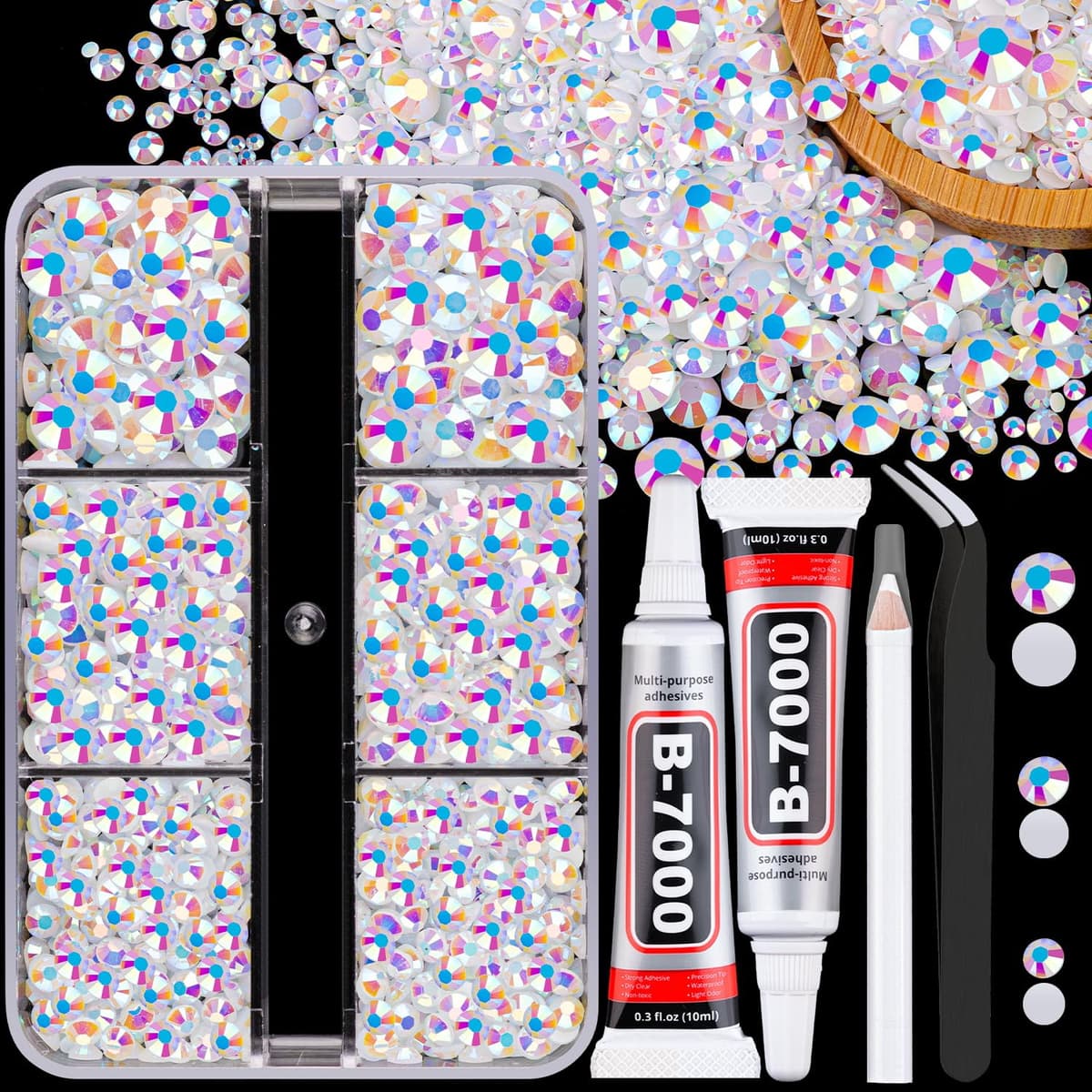 Resin Jelly Rhinestones for Crafting with B7000 Jewelry Glue, 2 Boxes Gold Flatback Crystals with 2Pcs 10ml Glue, Bedazzling Non Hotfix Gems for DIY Tumblers Clothing Shoes Manicure — view 52