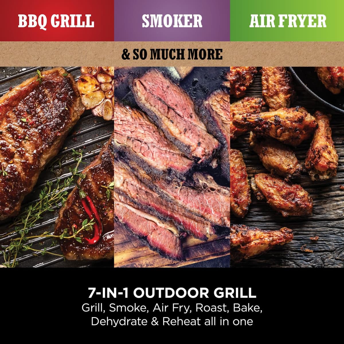 Ninja Woodfire Electric BBQ Grill & Smoker, 7-in-1 Outdoor Grill & Air Fryer, Roast, Bake, Dehydrate, Uses Woodfire Pellets, Weather Resistant, Non-Stick, Portable, Electric, Grey/Black, OG701UK — view 3