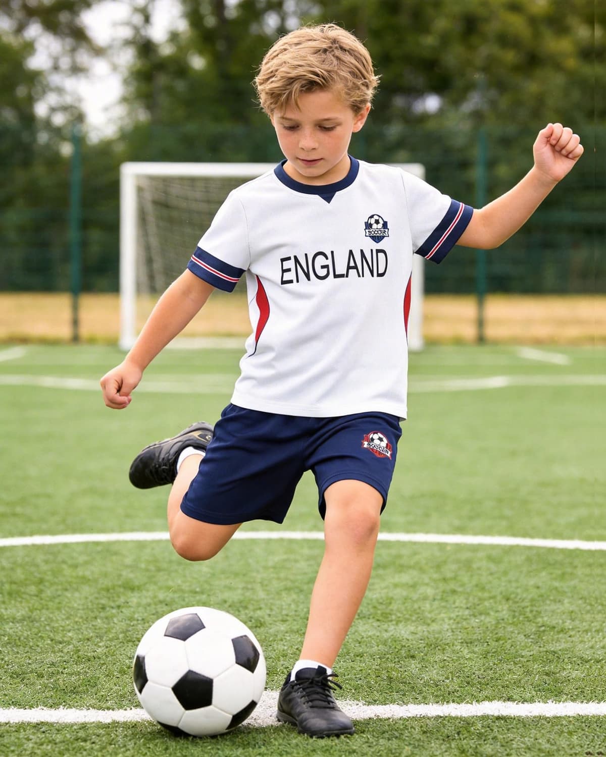 Kids Football Jersey Kits Boys Girls Football Shorts and T-Shirt Sets Sports Training Shirts for Kids 5-12 Years — view 2