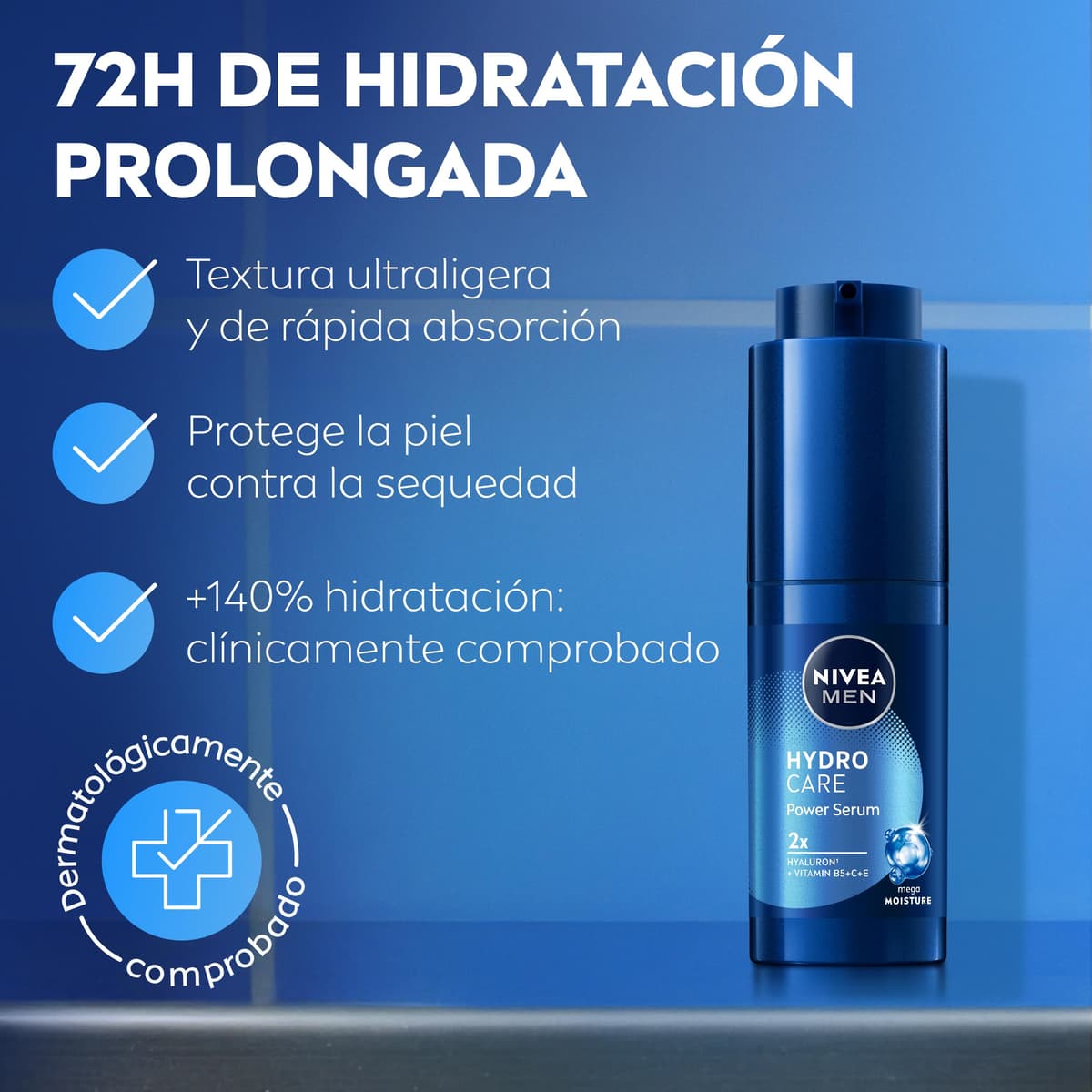 NIVEA MEN HydroCare Power Serum 30 ml - Sérum de Hidratación Intensa con Efecto Prolongado 72h - Protege de la Sequedad - Con Macro y Micro Ácido Hialurónico, Vitaminas B5, C y E - Todo Tipo de Piel — view 2