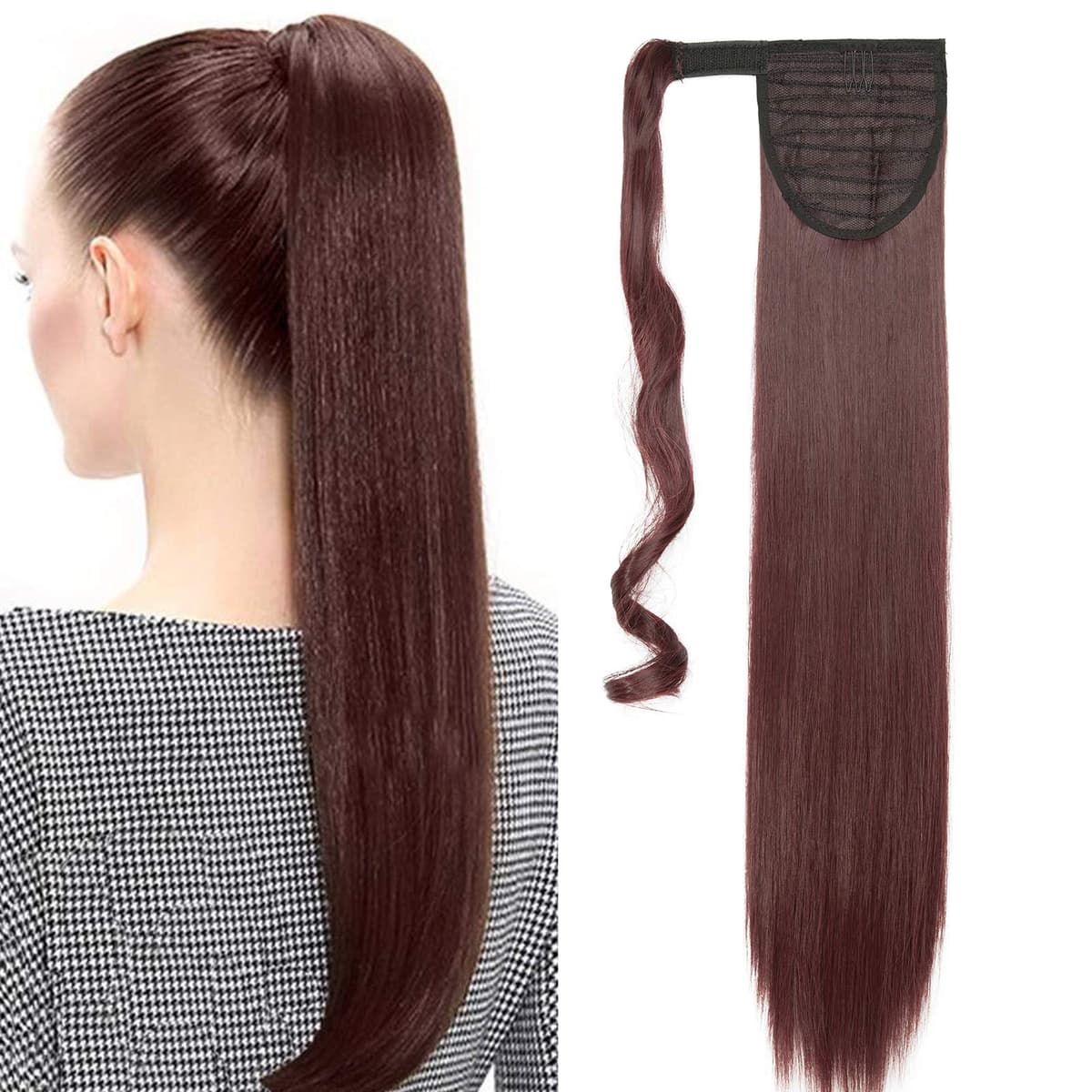 17"(43cm) SEGO Ponytail Long Synthetic Hair Looks Natural [Red Brown/Orange] Clip in Hair Extensions Curly Tail Ponytail Extension (90g) — view 105