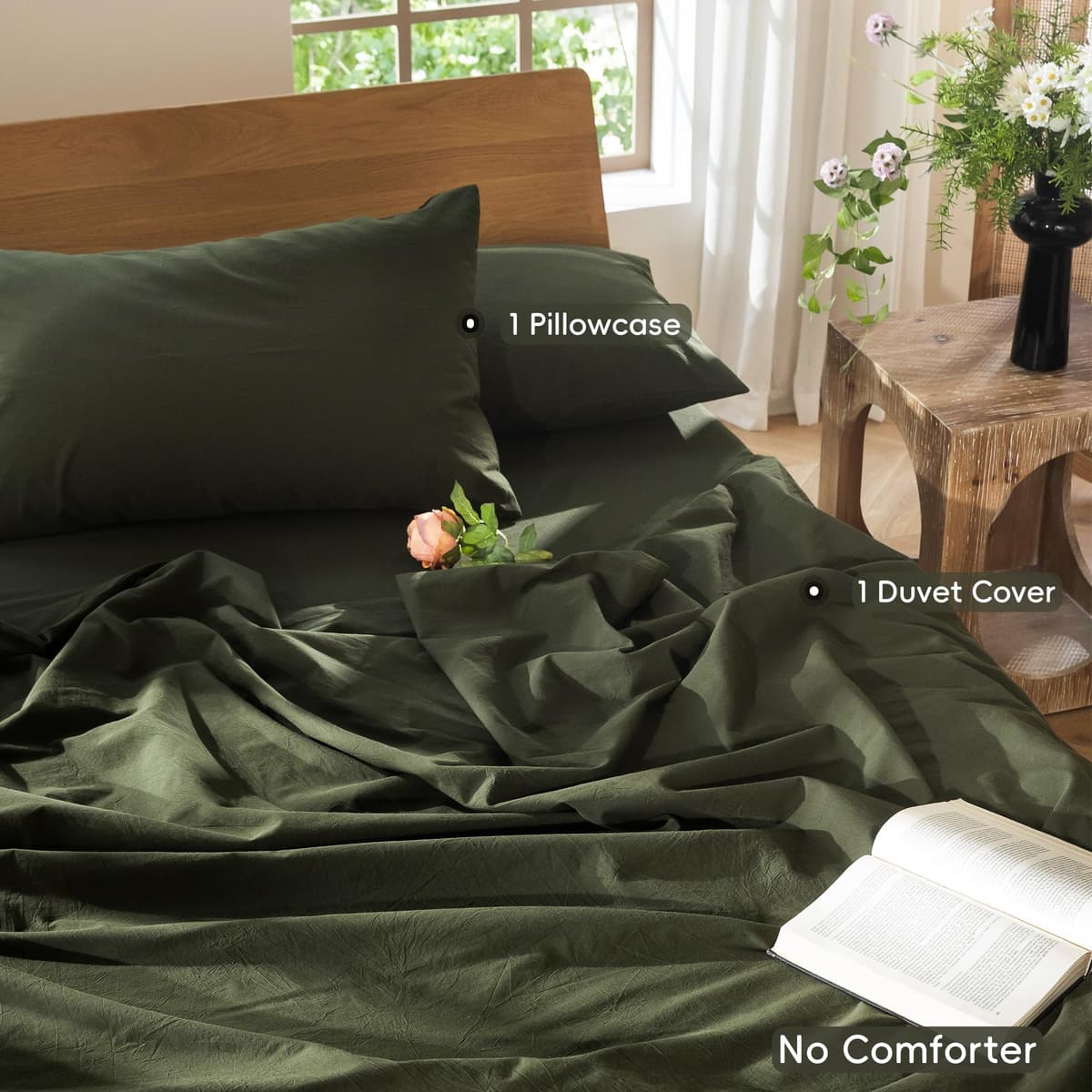 MooMee Bedding Duvet Cover Set 100% Washed Cotton Linen Like Textured Breathable Durable Soft Comfy (Tannish Linen Grey, King) — view 268