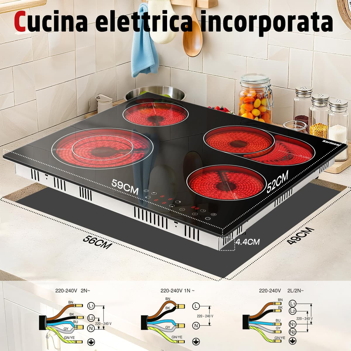 Karinear Placa Vitrocerámica 4 Fuegos, 60cm Placa Cocina con a Ampliar Placa Cocción Eléctrica, Vitroceramica Encastrable 6600W, Control Temporizador, Sin Enchufe — view 5