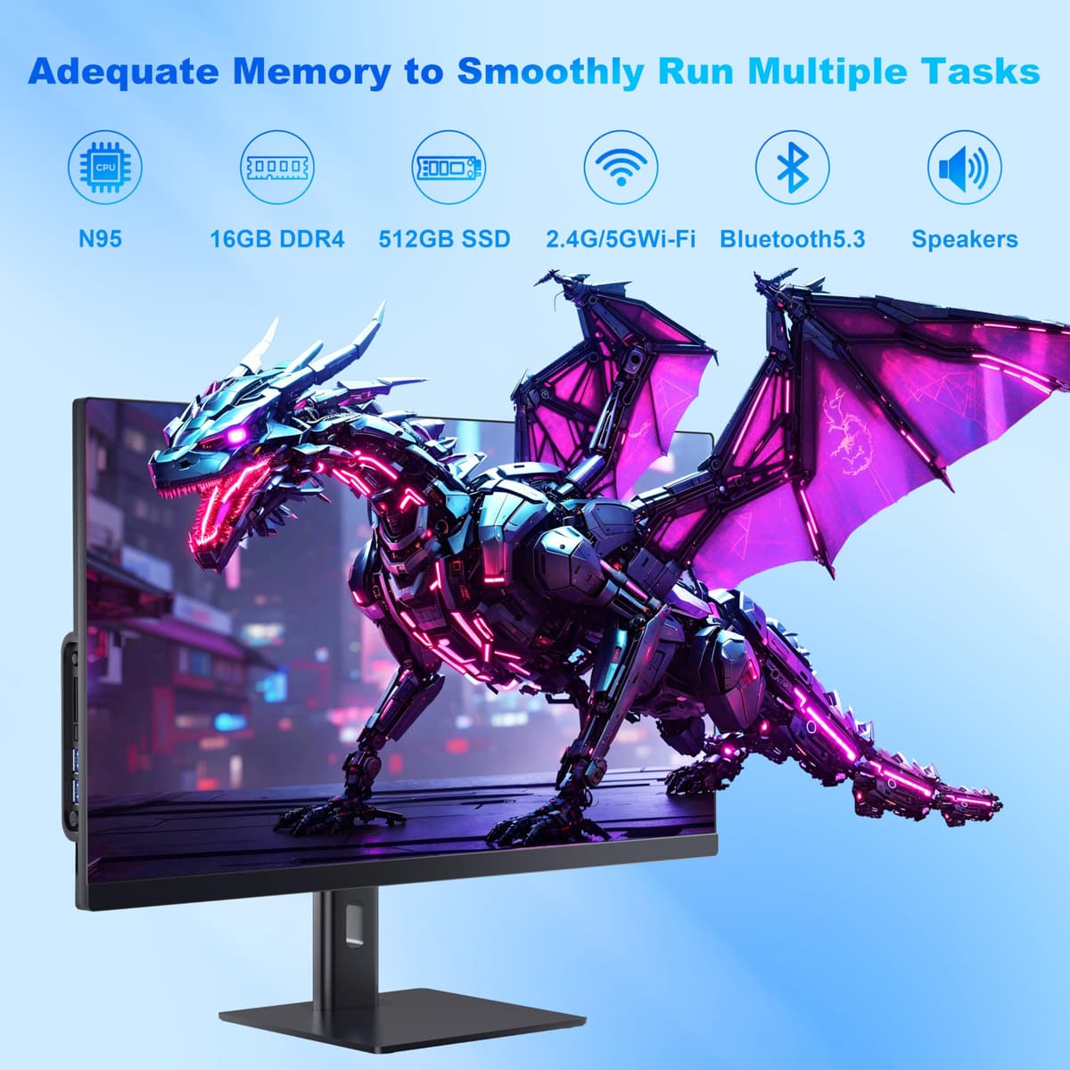 All-in-One PC de 27" para Teletrabajo y Clases Online Procesador Quad-Core ‑ N95, 16GB RAM, 512GB SSD, Ordenador de Sobremesa con Cámara Retráctil, WiFi 6, Bluetooth 5.3. Incluye Teclado y Ratón. — view 4
