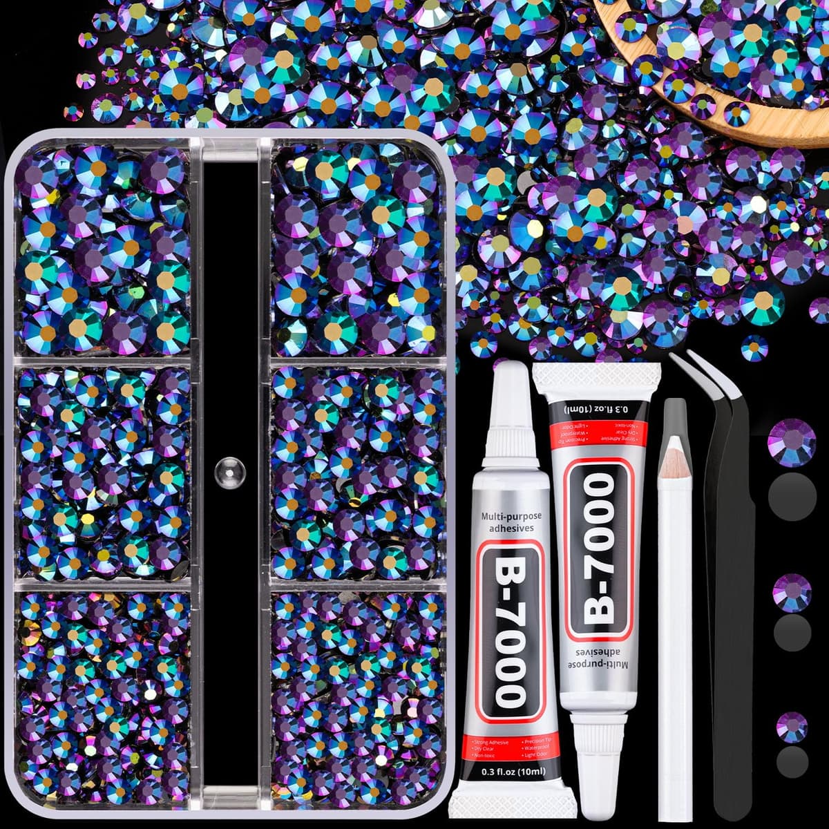 Resin Jelly Rhinestones for Crafting with B7000 Jewelry Glue, 2 Boxes Gold Flatback Crystals with 2Pcs 10ml Glue, Bedazzling Non Hotfix Gems for DIY Tumblers Clothing Shoes Manicure — view 15