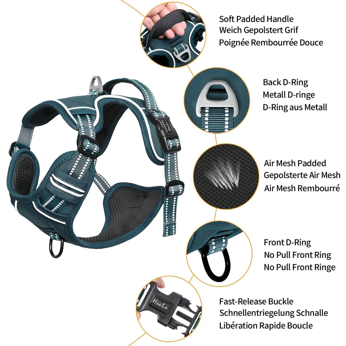 HEELE Dog Harness Medium No Pull Dog Vest Harness with Soft Handle Reflective Pet Harness for Outdoor Training Walking, Black, M — view 114