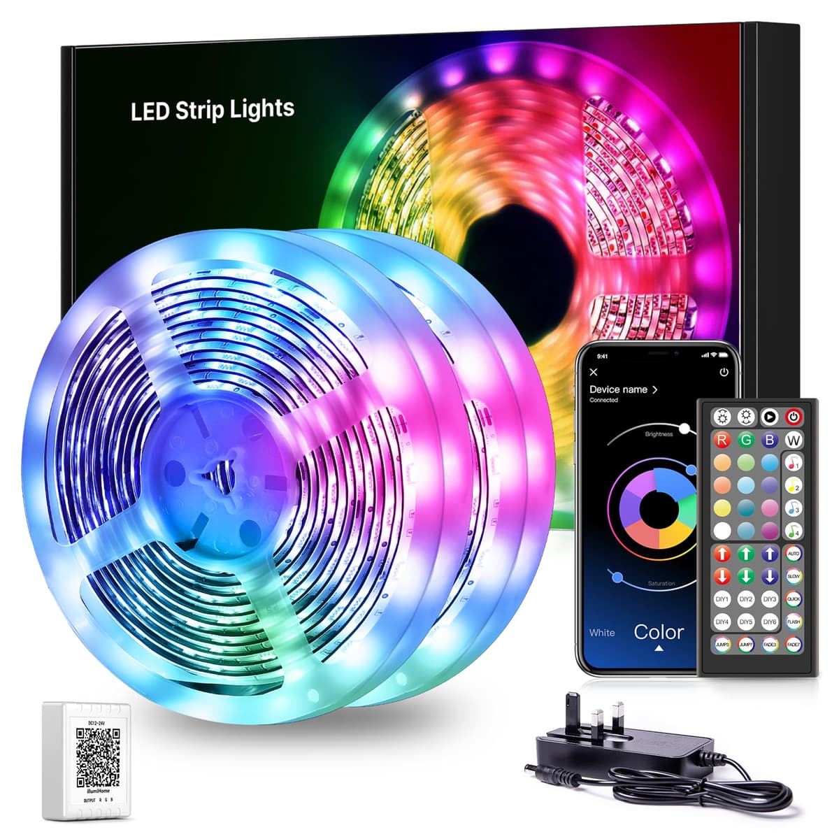 Mexllex LED Strip Lights 10M (1X10M) APP Control Colour Changing LED Lights with Remote, Music Sync Built-in Mic, SMD RGB Light Strips RGB LED Strip, Led Lights for Bedroom Home Decoration — view 10