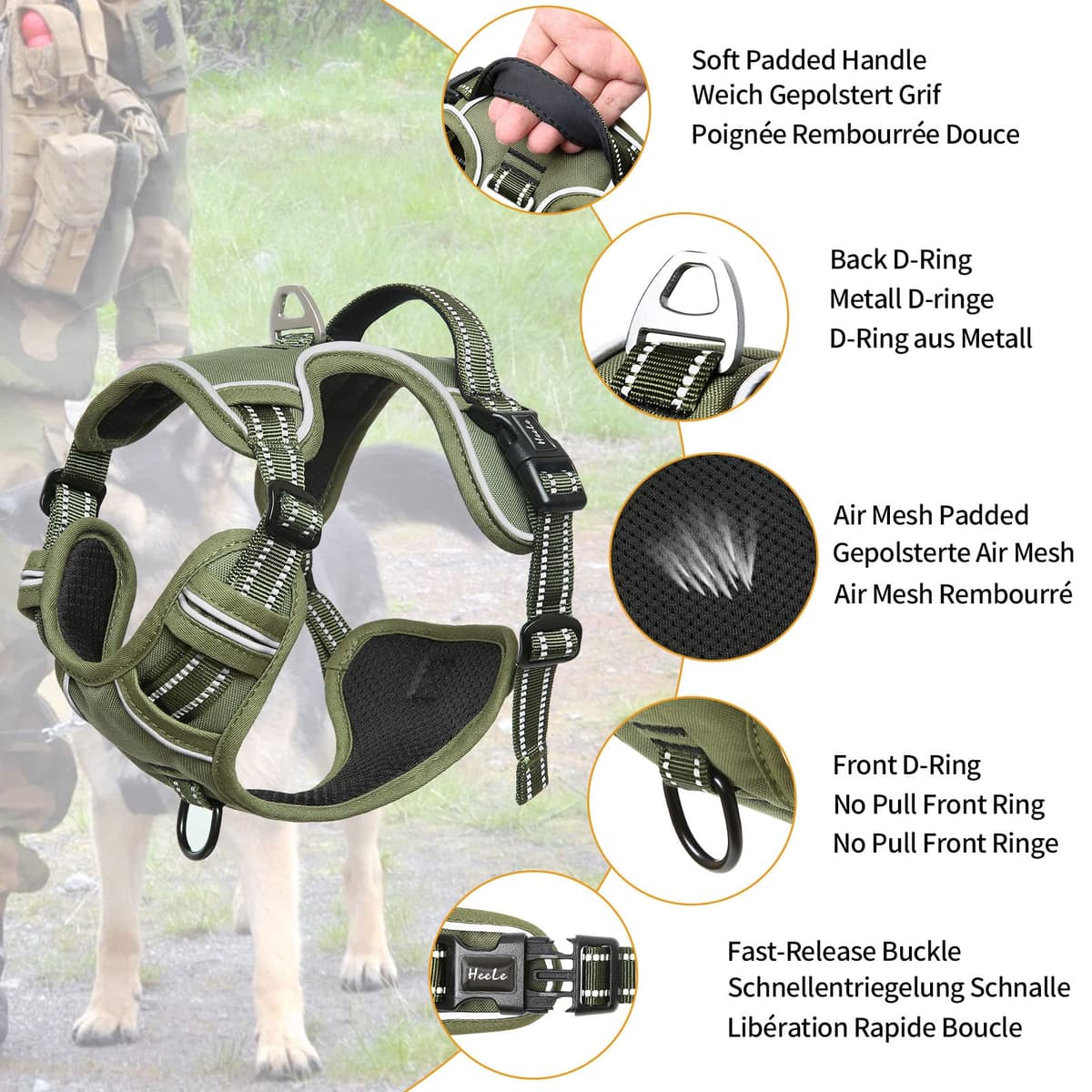 HEELE Dog Harness Medium No Pull Dog Vest Harness with Soft Handle Reflective Pet Harness for Outdoor Training Walking, Black, M — view 212