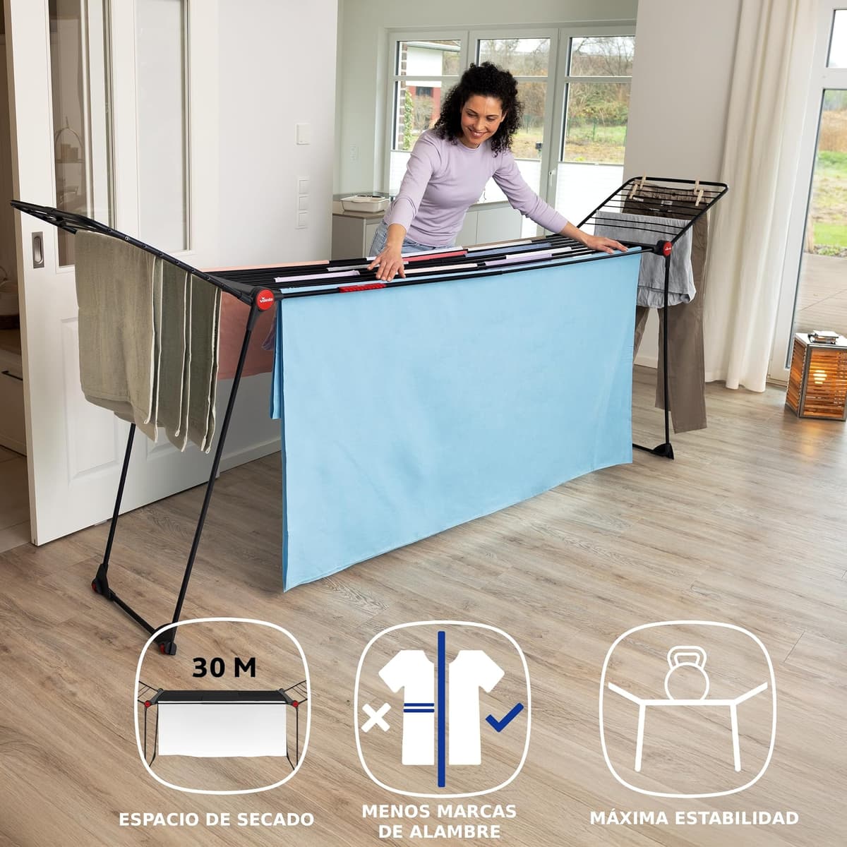 Vileda Infinity Flex Ultimate | Tendedero telescópico Extensible | Gran Capacidad para Ropa | Estructura Extra Estable | Menos Marcas con Tubos XXL | Alas Altas — view 3