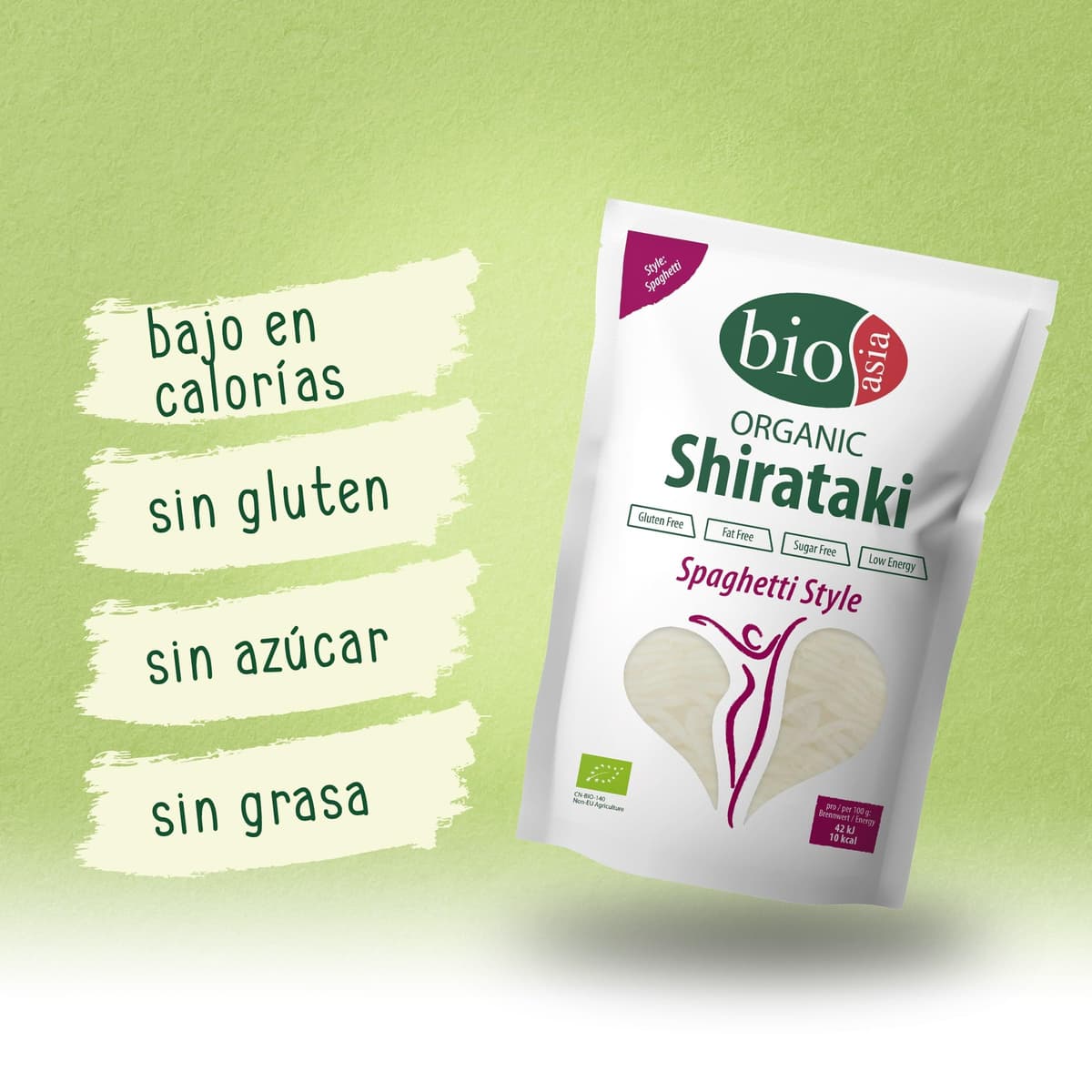 BIOASIA Espaguetis Shirataki ecológicos, fideos hechos con harina de konjac ecológica, bajo en calorías, sin azúcar, grasa ni gluten, 1 x 270 g — view 2