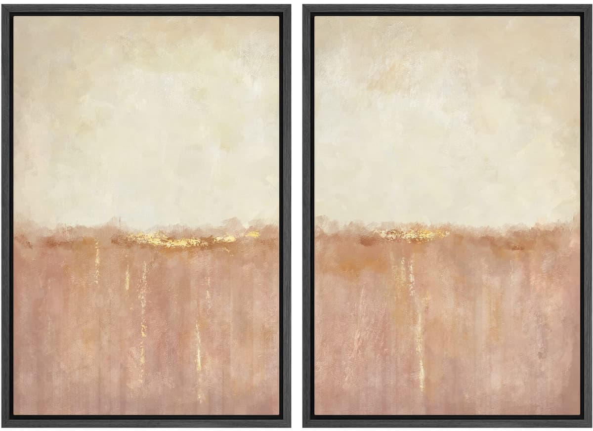 MUDECOR Framed Canvas Print Wall Art Set Watercolor Pastel Duotone Tan Landscape Abstract Shapes Illustrations Modern Art Decorative Contemporary for Living Room, Bedroom, Office - 24"x36"x2 Natural — view 6