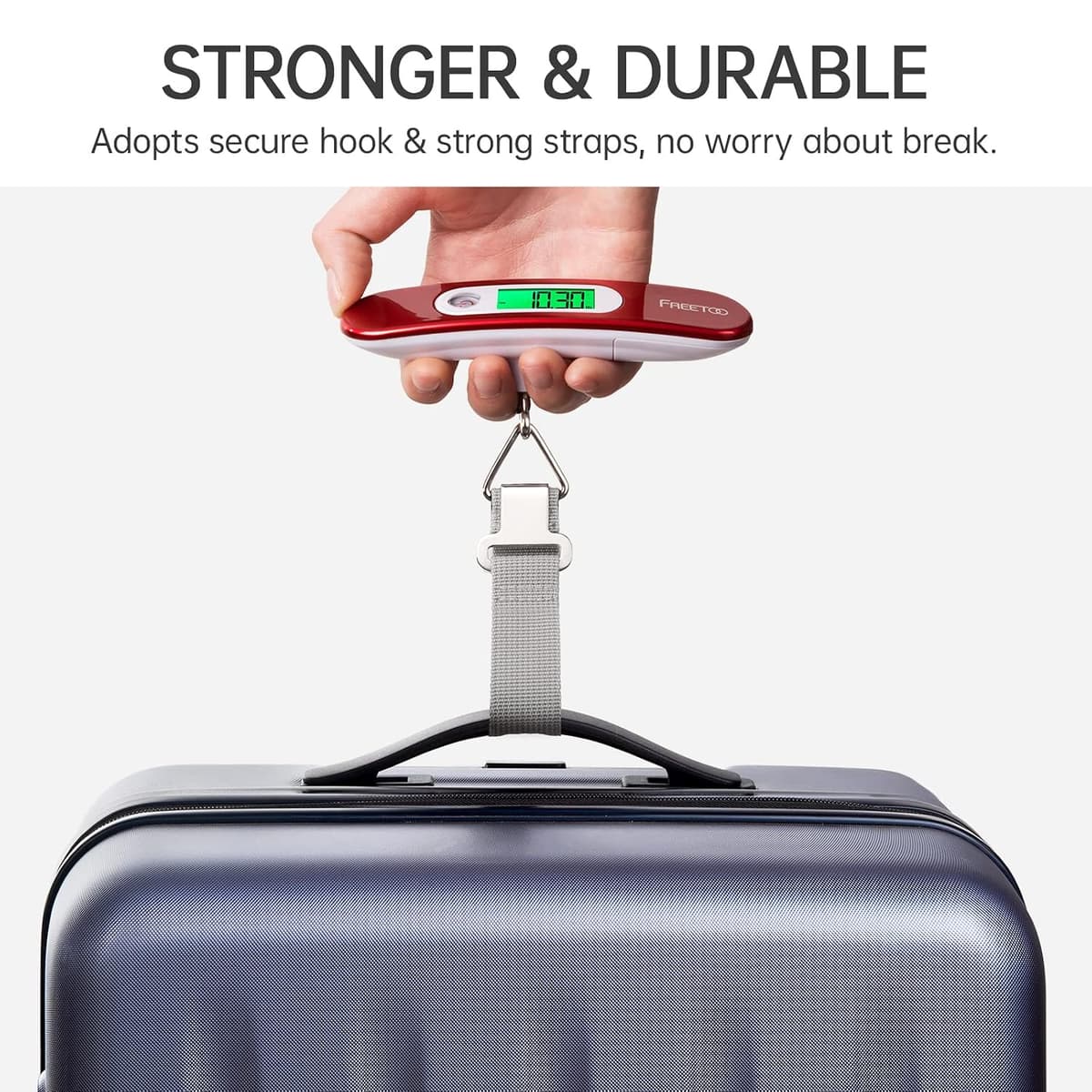 FREETOO Luggage Scale Portable Digital Weight Scale for Travel Suitcase Weigher with Tare Function 110 Lb/ 50Kg Capacity Red — view 3