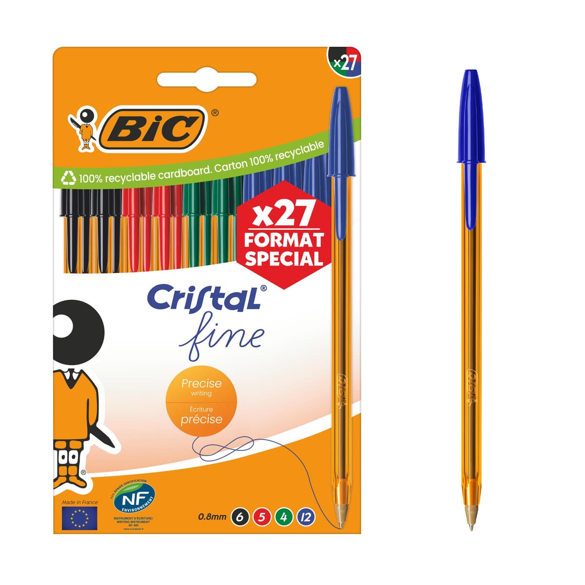 BIC Cristal Bolígrafos, Original, Óptimo para material escolar,Azul, Punta Media (1,0mm), Material Oficina y Papelaria, Caja de 50 Bolis — view 8