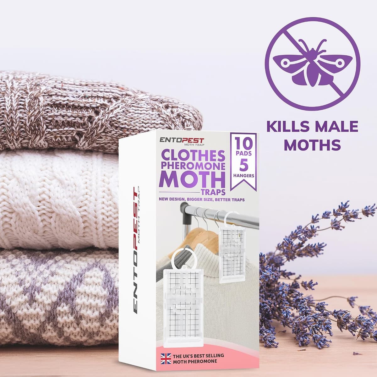 Entopest Monitoring Moth Traps | 10 Refill Pads & 5 Reusable Hangers | Clothes Moth Detection | Sticky Monitoring Pads for Wa — view 5