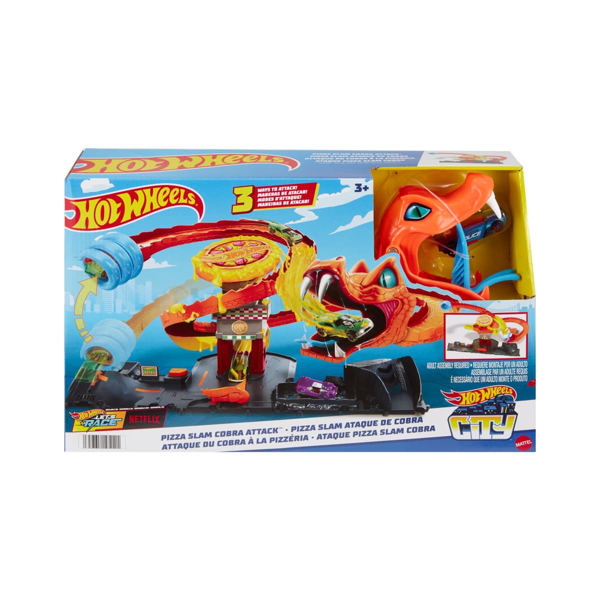 Hot Wheels City “Let's Race - ¡a Correr!” Netflix - Pizza Slam Ataque de Cobra Pista para Coches de Juguete con Serpiente, Incluye 1 vehículo, +4 años (Mattel HTN81) — view 6