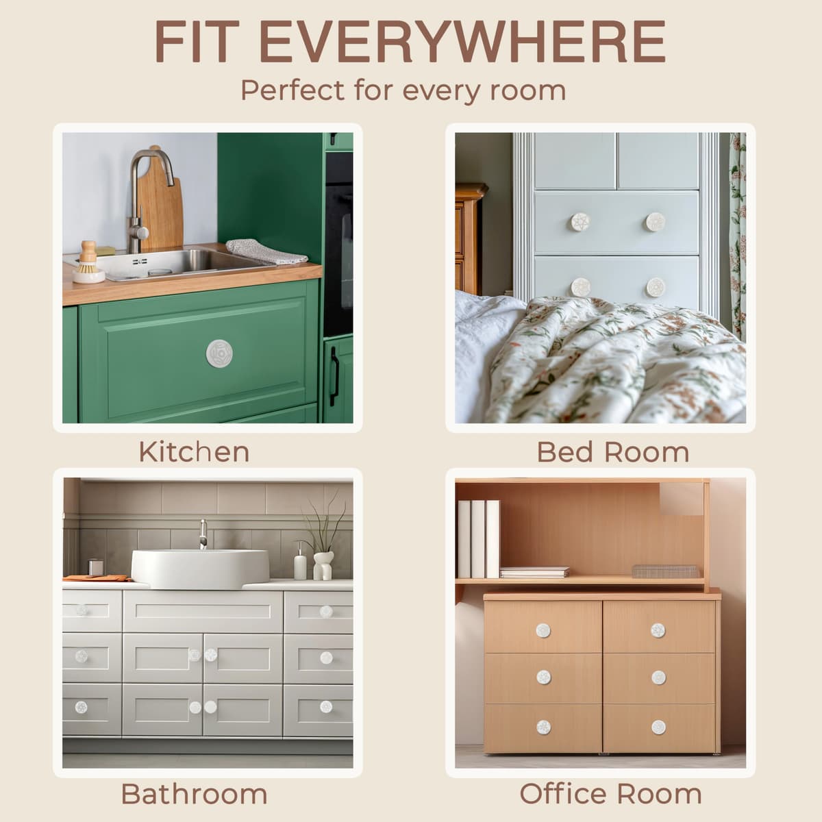 Ajuny Vintage Juego de 20 Pomos de Cerámica Blanca para Cómoda Cajón Armario Cocina Moderna Baño y Dormitorio Tiradores Decorativos Hechos a Mano — view 4
