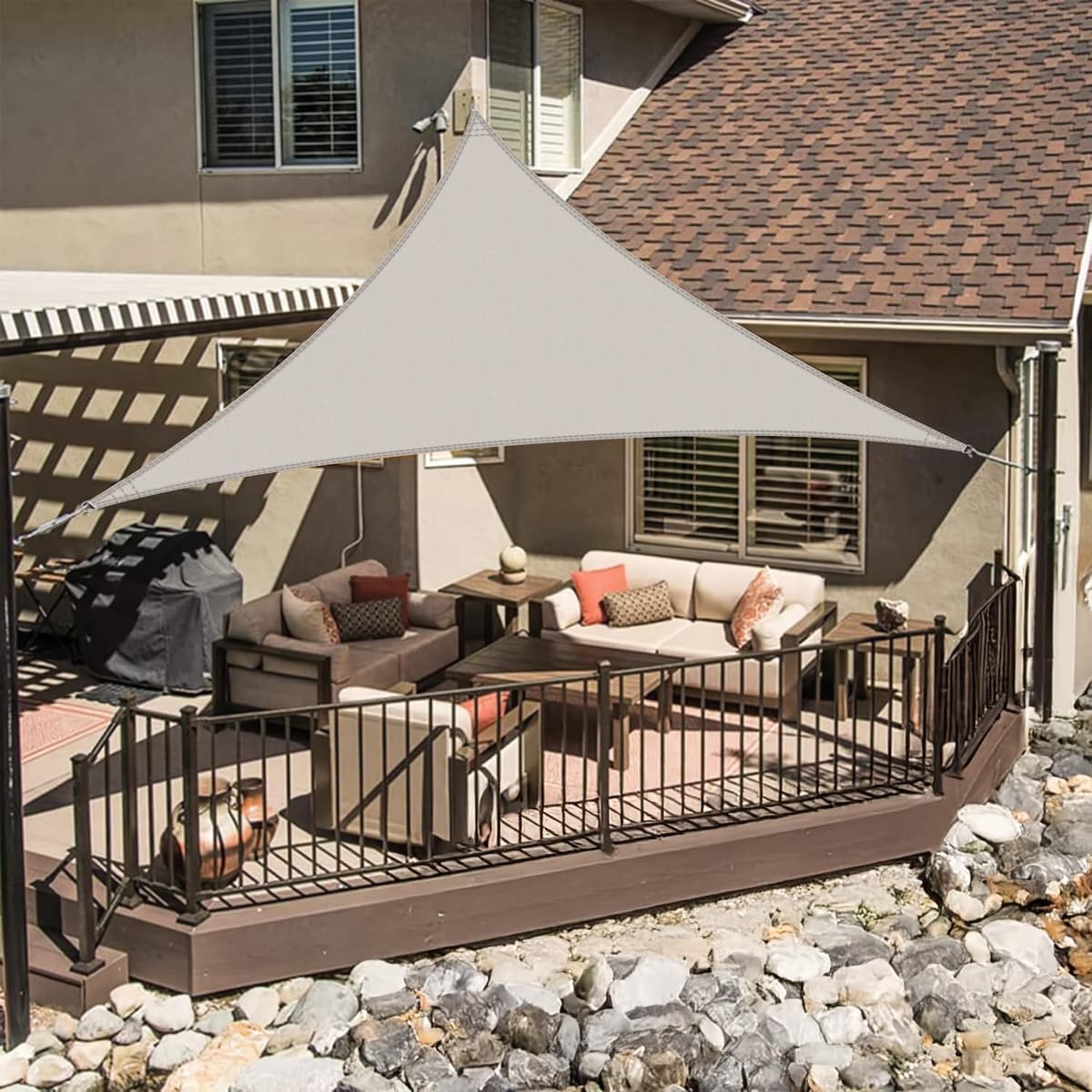 LOVE STORY Toldo Vela de Sombra Impermeable Triangular 3x3x3m Protección Rayos UV PES Toldos para Patio, Exterior Terrazas, Jardín, Balcon (Crema) — view 50