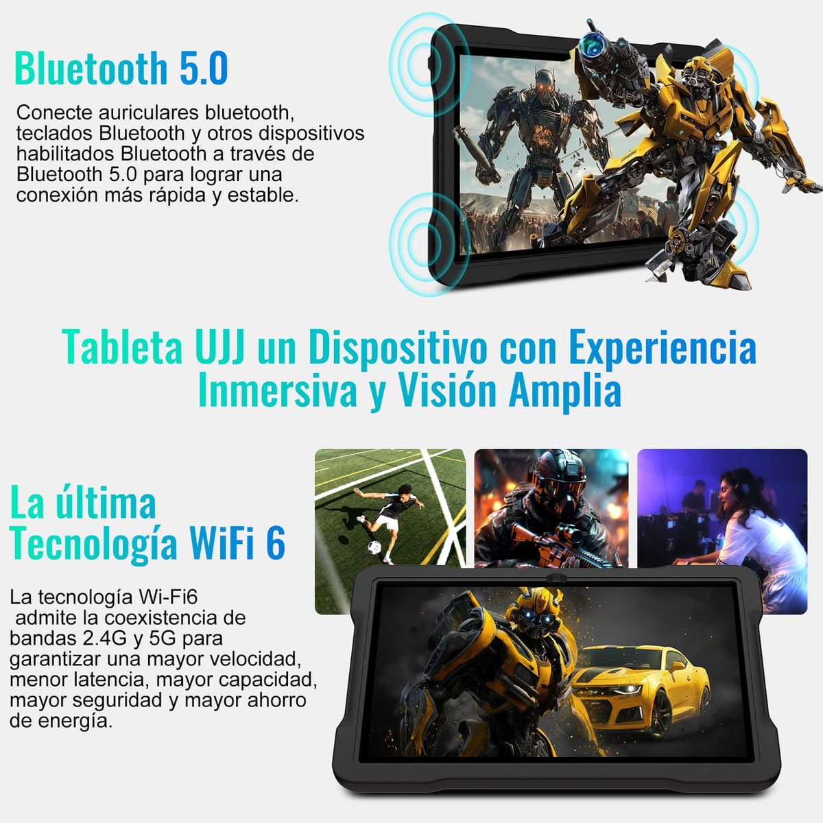 Tablet Niños 10 Pulgadas Android con 30GB RAM+TF 2TB, Octa-Core 2.0Ghz/GMS,Widevine L1,Gemini AI/Bluetooth 5.0,Juegos Educativos,5MP+8MP/1280*800,Tablet Android 15 con Funda EVA+360° Giratorio, Negro — view 5