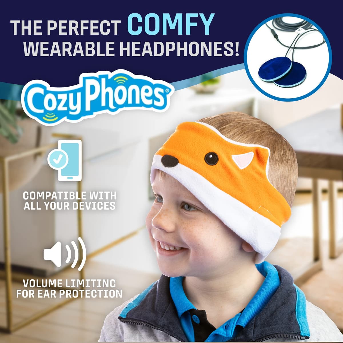 CozyPhones Kids Headphones Volume Limited with Thin Speakers & Super Soft Fleece Headband - Perfect Toddlers & Children's Earphones for Home, School & Travel - Fox — view 2