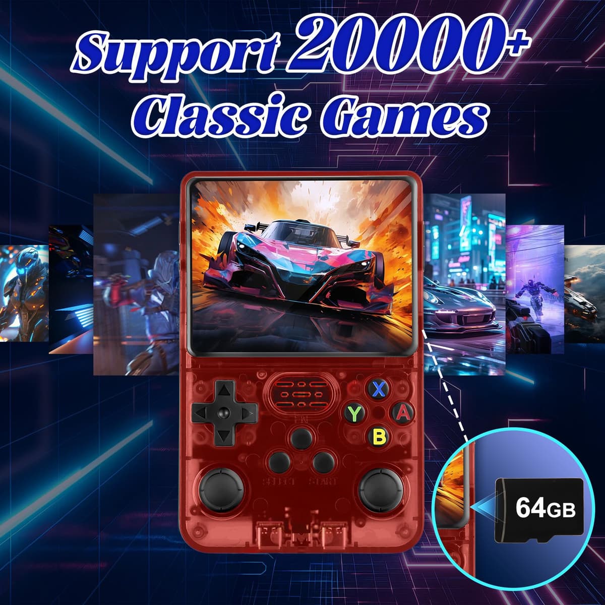Retro Video Game Console R36S-3000 mAhBattery,3.5 Inch HD Screen,64GB TF Card,Open Source Linux Operating System, 20000+ Classic Video Games-Red — view 3