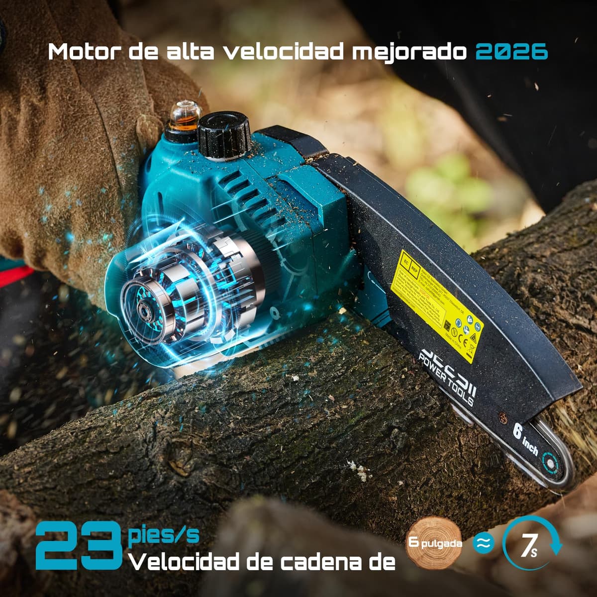 SEESII 6'' Mini Motosierra Bateria 2x4000mAh, Motosierra Eléctrica Bateria 900W con Depósito Para El Aceite y Cadena Reemplazable, Motosierra Inalámbrica Portátil para Podar Árboles de Jardinería — view 4