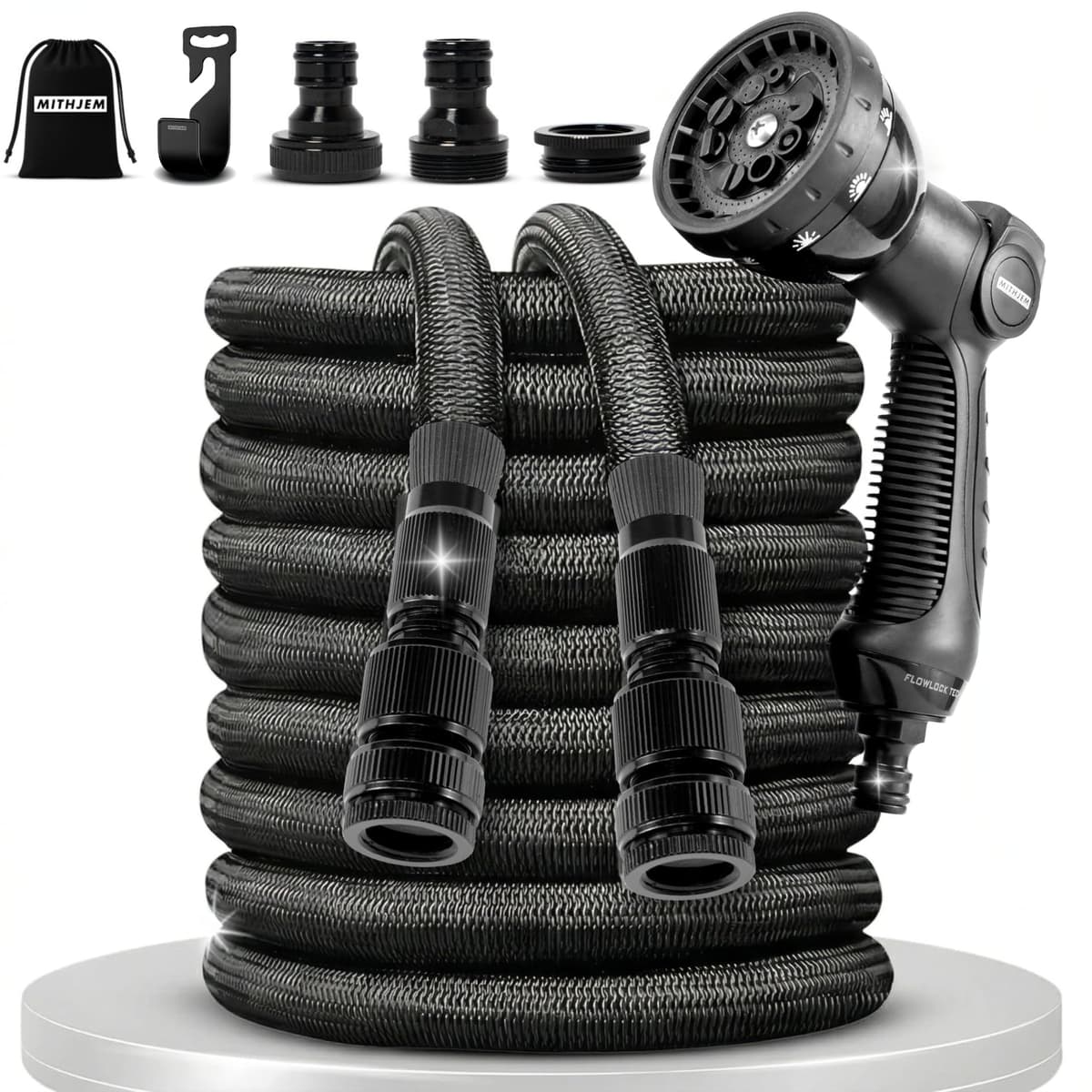 Manguera Jardin 15m – Poliester 3750D Alta Densidad y Conectores Metalizados Universales 1/2", 3/4" – Manguera Extensible Enrollable – Garden Hose