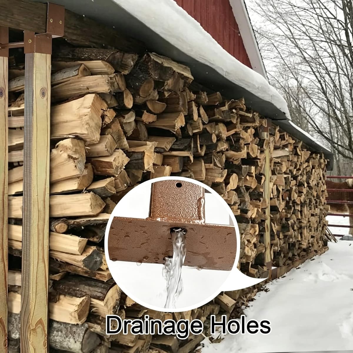 Heavy Duty Metal Firewood Rack Outdoor & Indoor Log Holder for Fireplace, Wood Storage Shelf with Drainage Holes, Rust Resistant Steel Firewood Stacker with Brackets, Steel Plates, Screws and Gloves — view 5