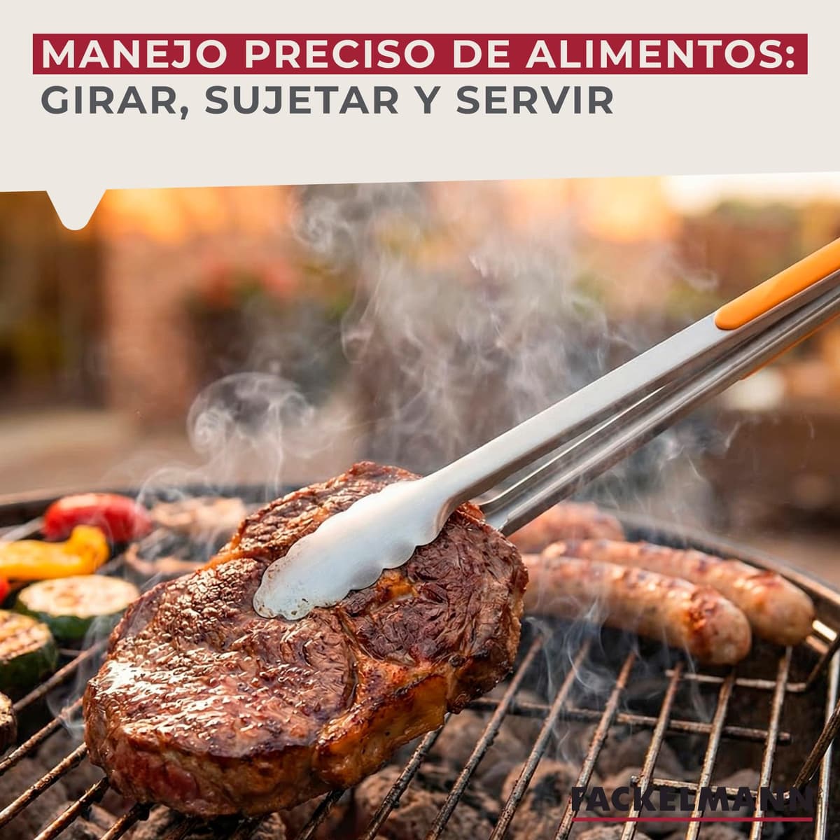 Fackelmann BBQ Pinzas de Acero Inoxidable para Parrilla, Mango PP y TPR Antideslizante, 45 cm, 1 ud — view 3