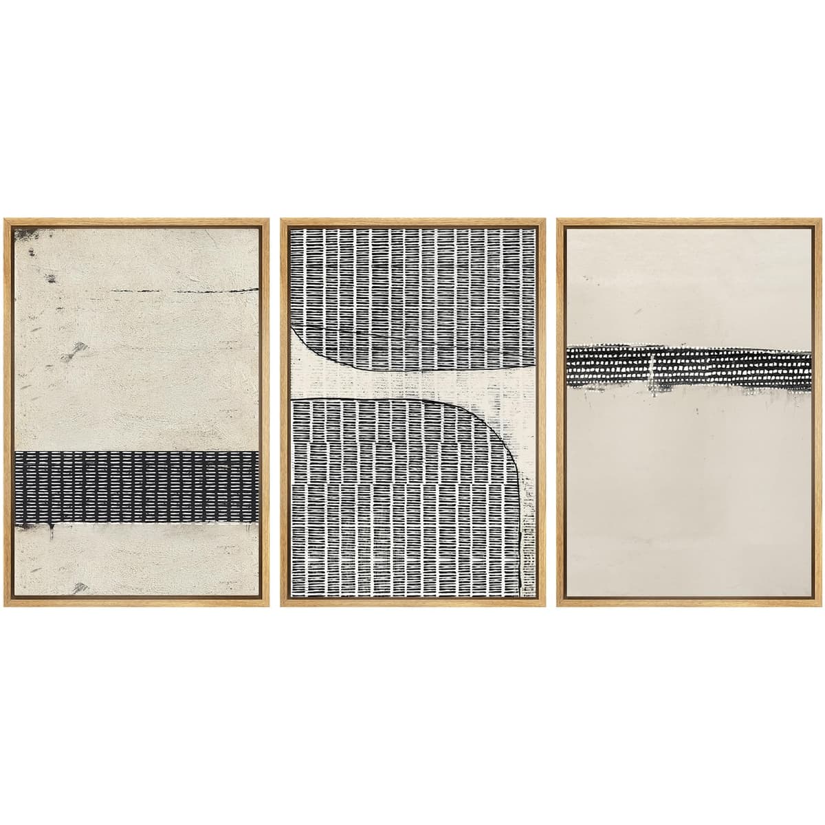 SIGNWIN Framed Canvas Print Wall Art Set Blue White Grunge Geometric Pattern Abstract Shapes Cozy Neutral Decorative Contemporary Minimal for Living Room, Bedroom, Office - 24"x36"x3 Natural — view 140