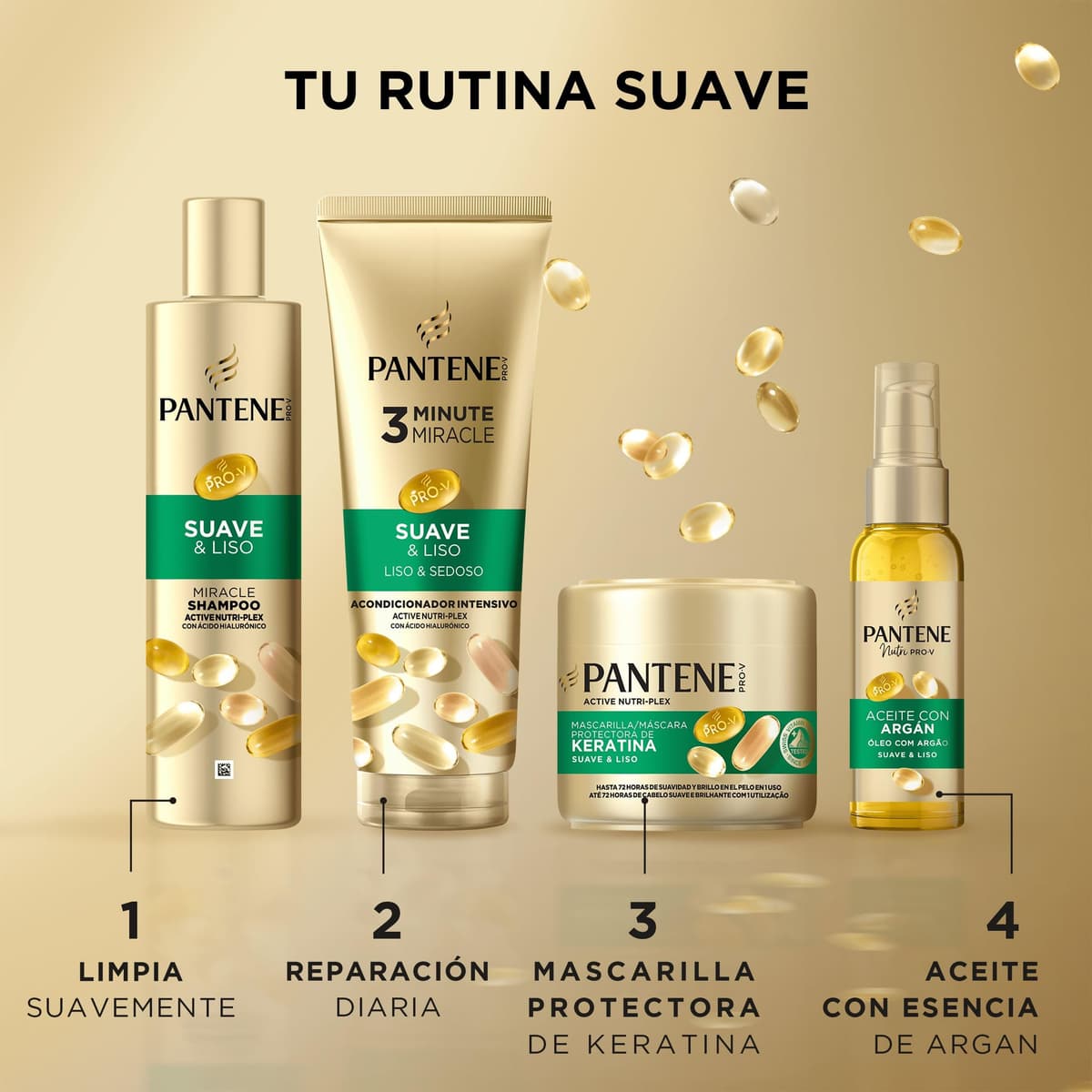 Pantene Pro-V Suave Y Liso Mascarilla Protectora De Keratina 3X300ml Para Pelo Encrespado Y Seco. Hasta 72H De Pelo Suave Y Brillante En Un Solo Uso — view 6