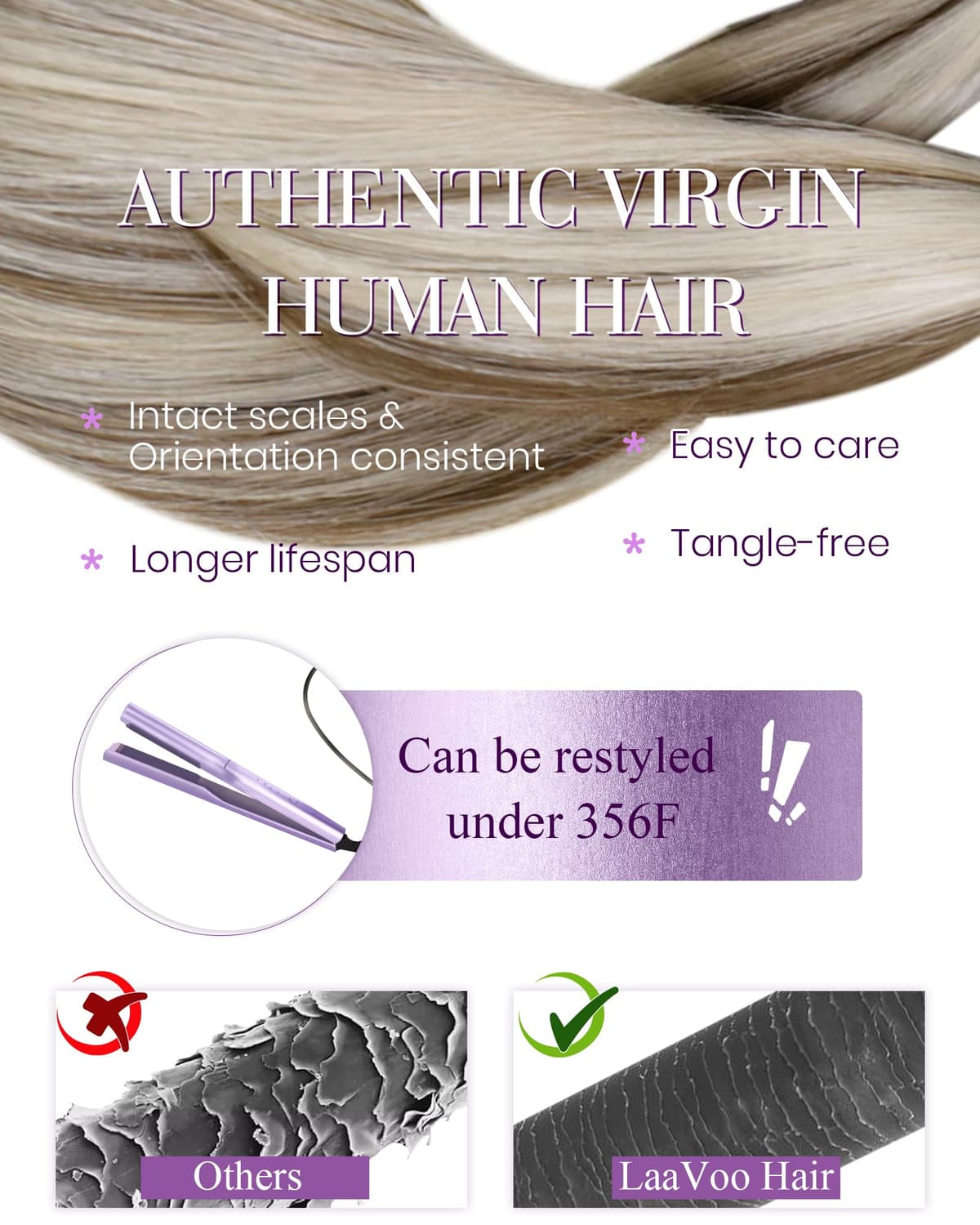 LaaVoo Nano Ring Hair Extensions Human Hair Nano Hair Extensions Brown 16 Inch Invisible Nano Beads Straight Remy Highlight Light Brown with Ashy Blonde Real Hair 50g 50s #p8/24 — view 4