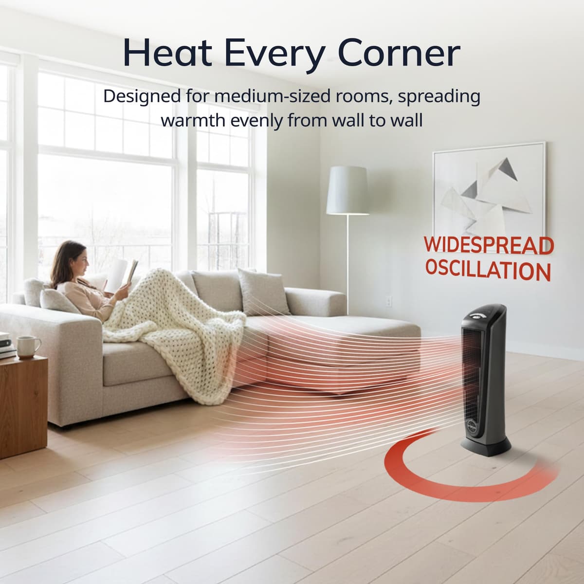 Lasko 1500W Ceramic Tower Space Heater with Remote, Thermostat, Timer & Widespread Oscillation, Portable Electric Heater for Indoor Use, Bedroom & Living Room, 751320 — view 3