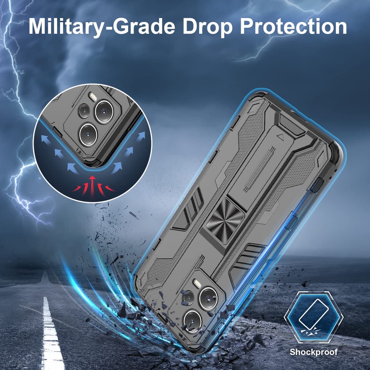Funda para CMF Phone 2 Pro, Carcasa Antigolpes con Soporte anular metálico, Case Protectora de Grado Militar, Negro — view 1759