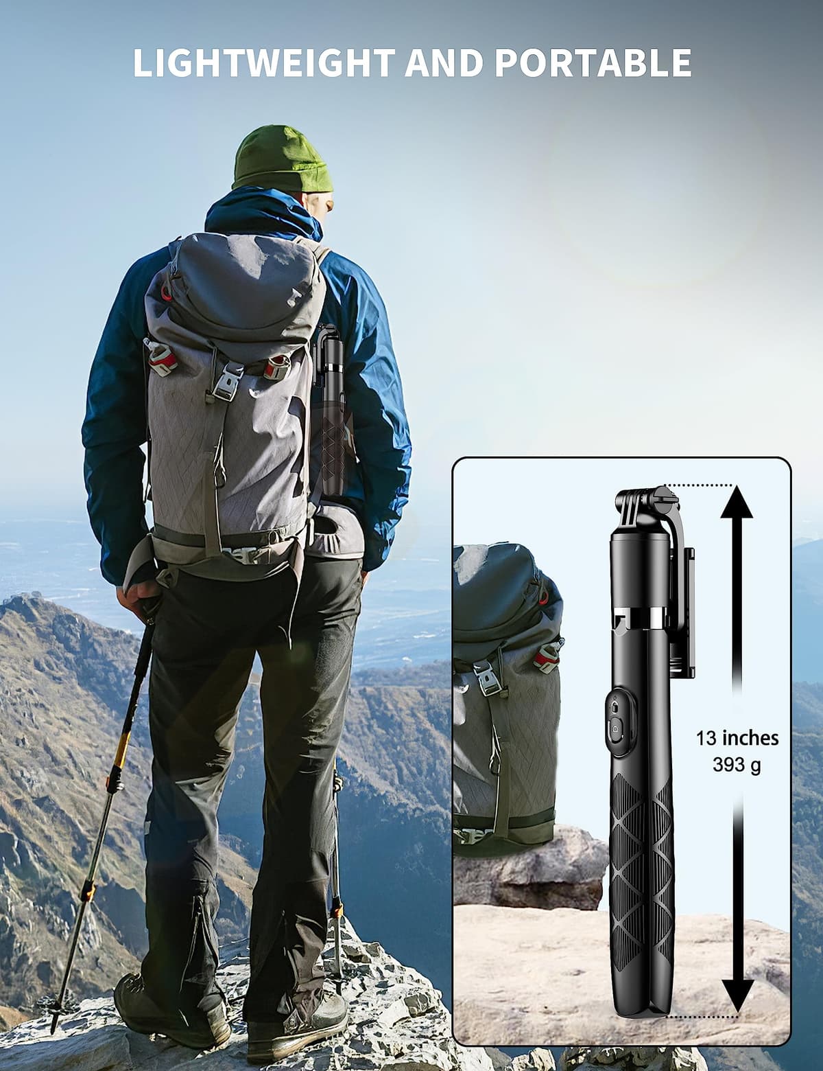 71" Phone Tripod & Selfie Stick, All in One Extendable Cell Phone Tripod with Wireless Remote, Travel Tripods Stand for iPhone 360° Rotation Compatible with iPhone Android, Camera — view 5