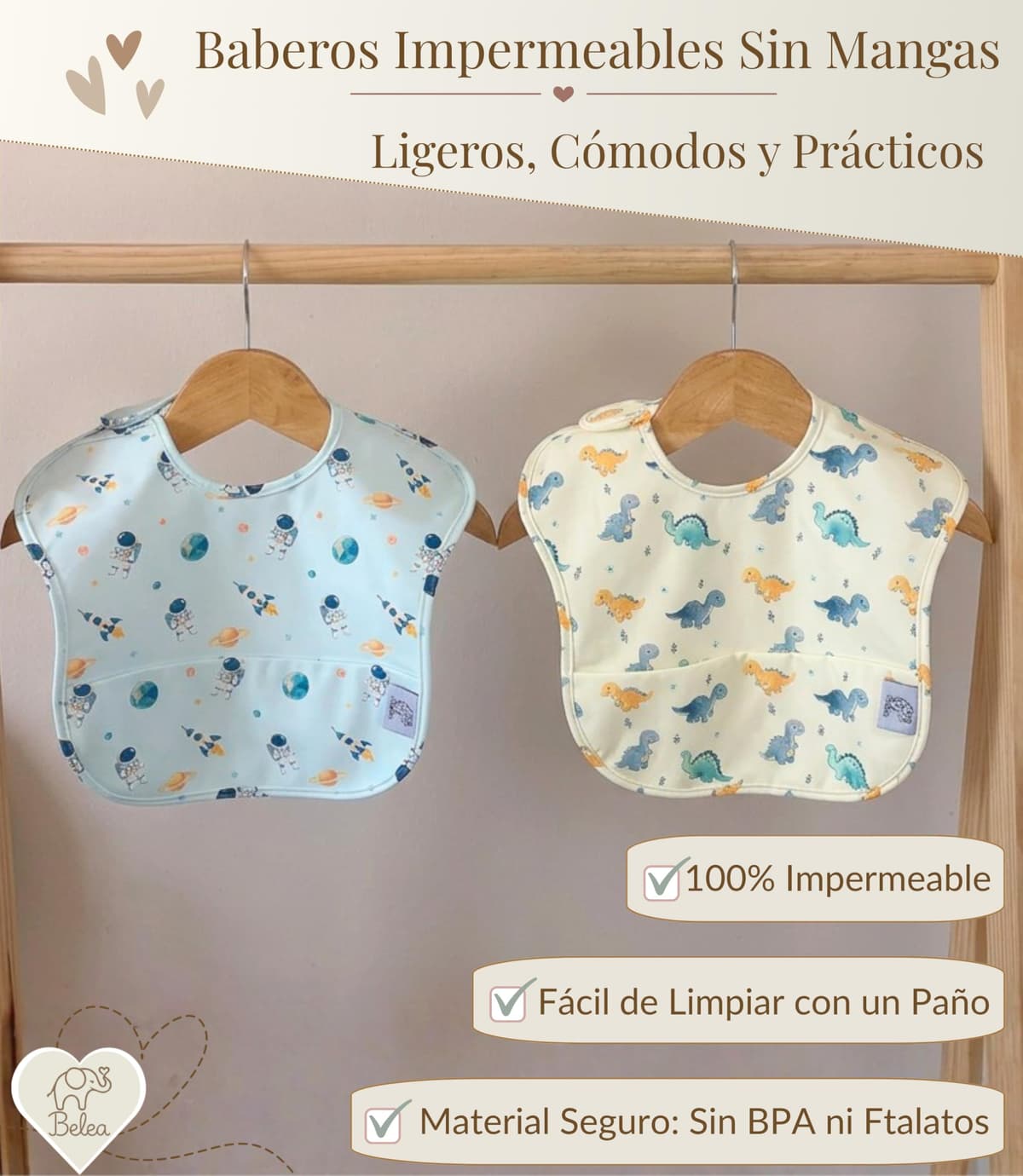 Pack 2 Baberos Bebe Impermeables Sin Mangas BLW 6 Meses a 5 Años Bolsillo Recogemigas Babete Impermeável Babero Infantil Sin BPA Regalo Baby Shower Cumpleaños Bebé — view 3