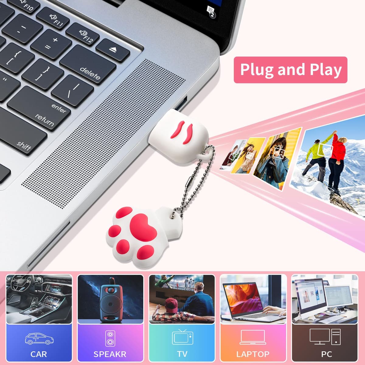 AdrreyuFny Memoria USB 128GB, Tipo C Flash Drive USB 2.0 Pen Drive 128 GB 2 en 1 OTG USB C Pendrive para Smartphones, Tabletas y Otras Dispositivos USB o Tipo C (Plata) — view 5