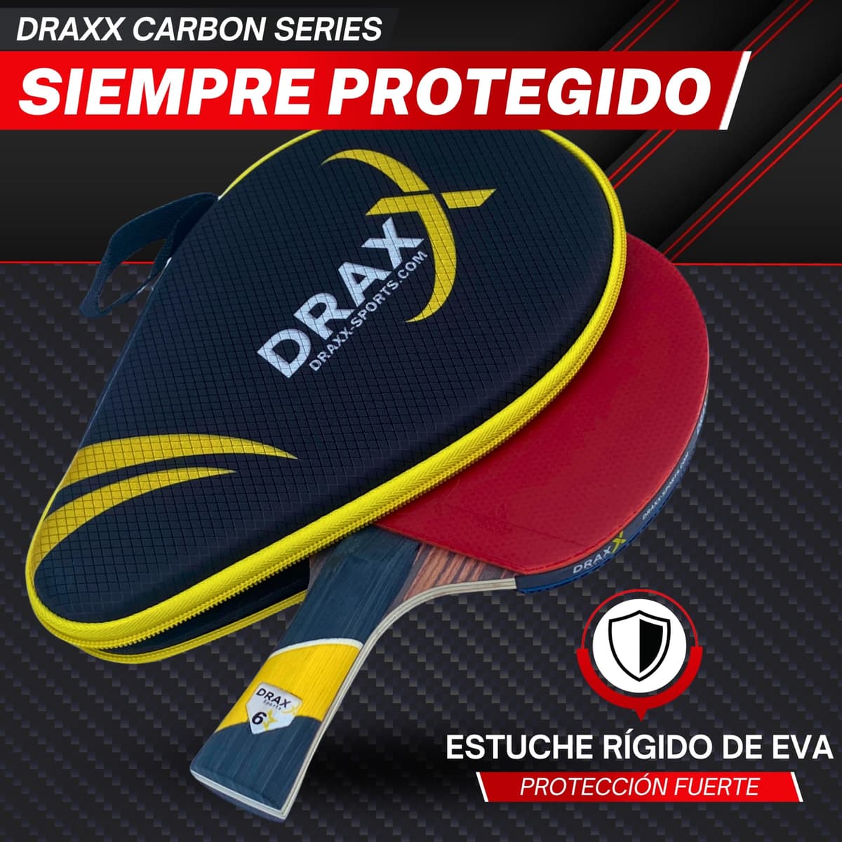 Pala Ping Pong Carbon | Raqueta de Carbono Profesional para un Control inigualable, Giro y Potencia, Ultra Ligera, Esponja de 2 mm y Revestimiento de Alto Rendimiento — view 5