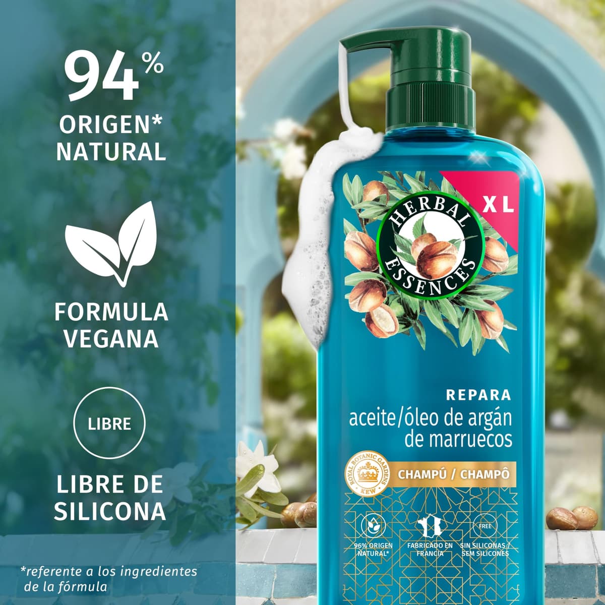 Herbal Essences Champú Reparador, Aceite Argán Marruecos, 3x 650ml, Pelo Dañado, Nutrición Intensa, Pelo Suave Sedoso, Sin Siliconas, Vegano — view 3